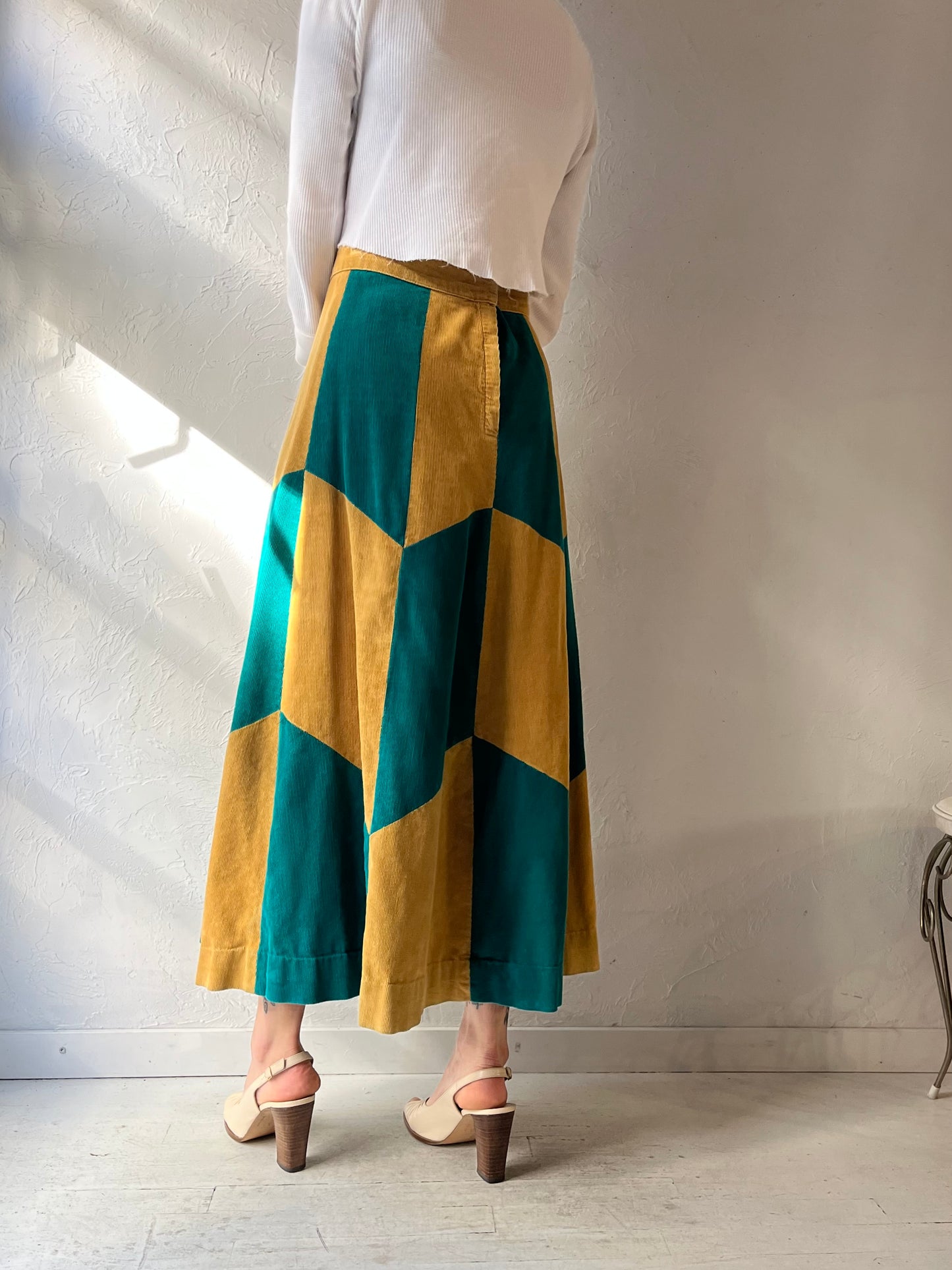 70s 'Daeyung' Corduroy Patchwork Skirt / Small