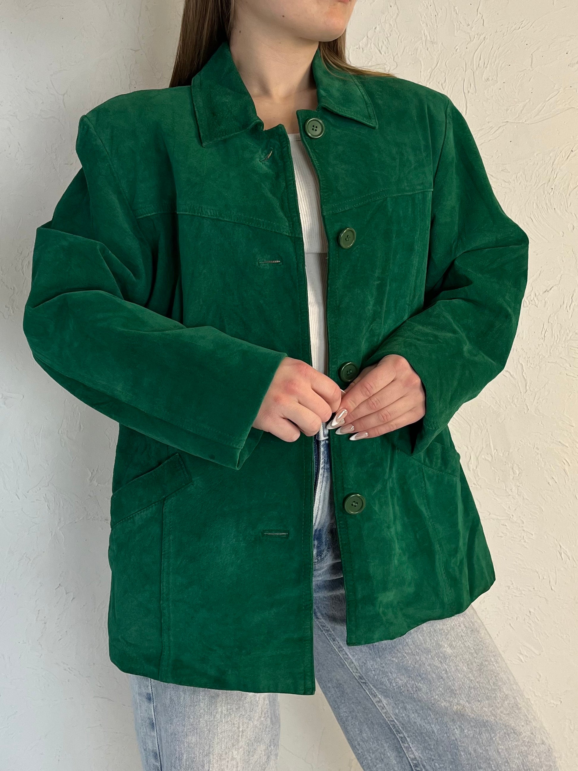 90s ‘Danier’ Green Suede Leather Jacket / Medium