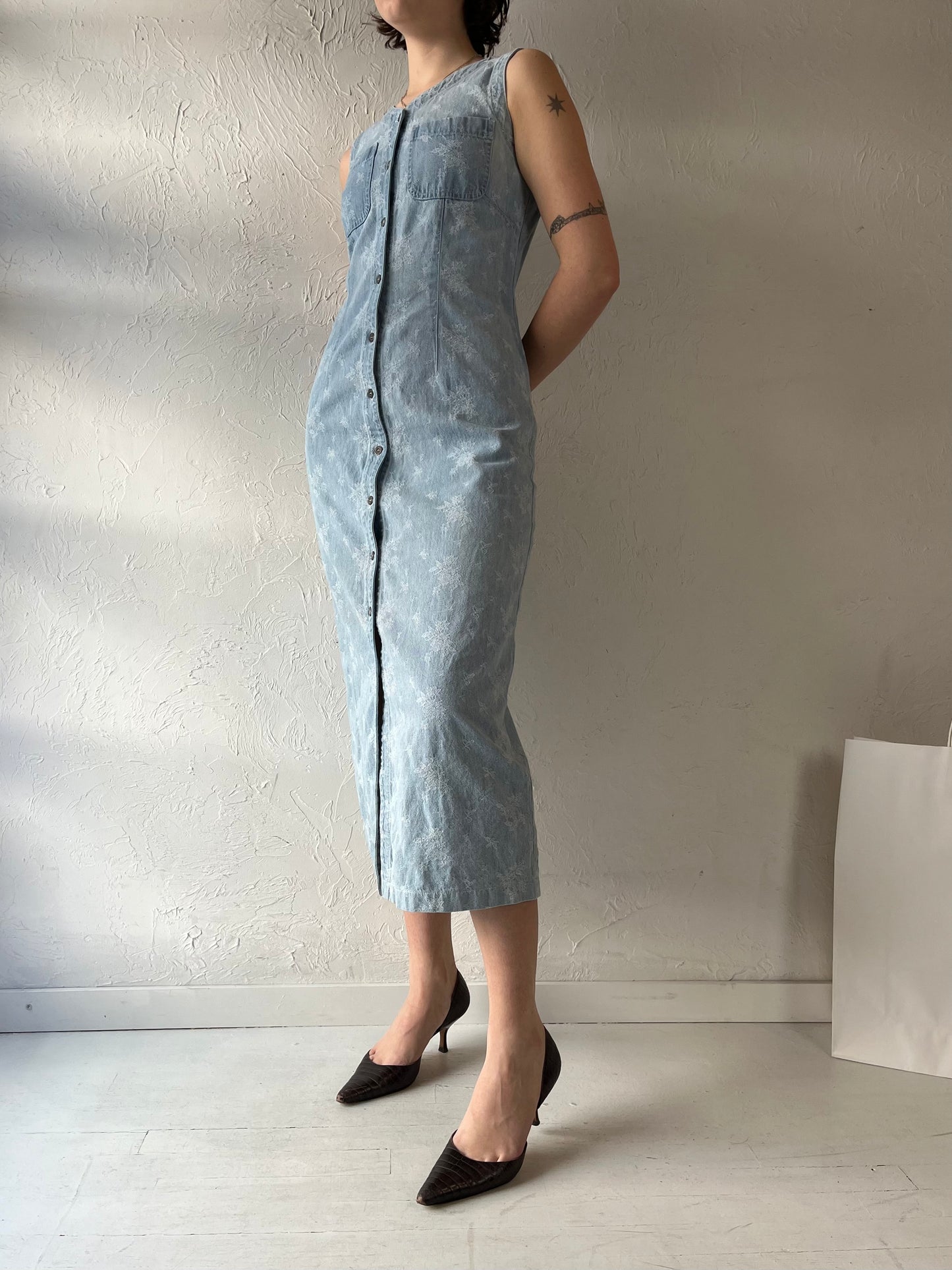 90s 'Liz Clairborne' Button Up Denim Dress / Small