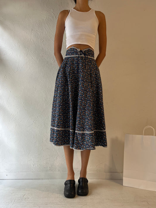 Vintage 'Glensport' Blue Floral Peasant Skirt / XS