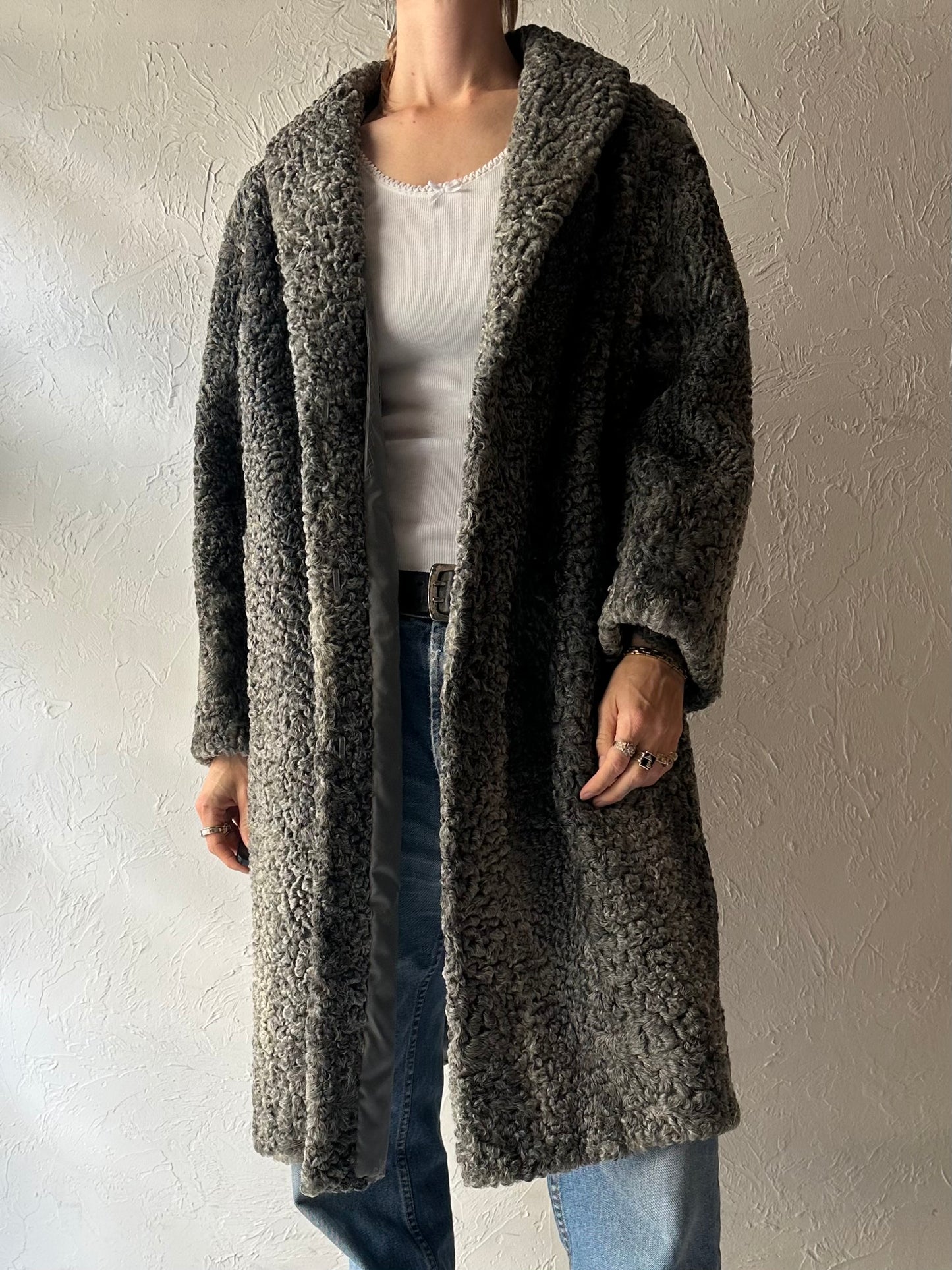 70s 'New York Furs' Grey Persian Lambs Wool Coat / Medium