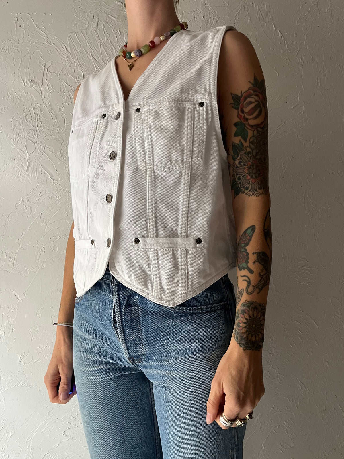 Y2k 'Liz Wear' White Denim Vest / Medium