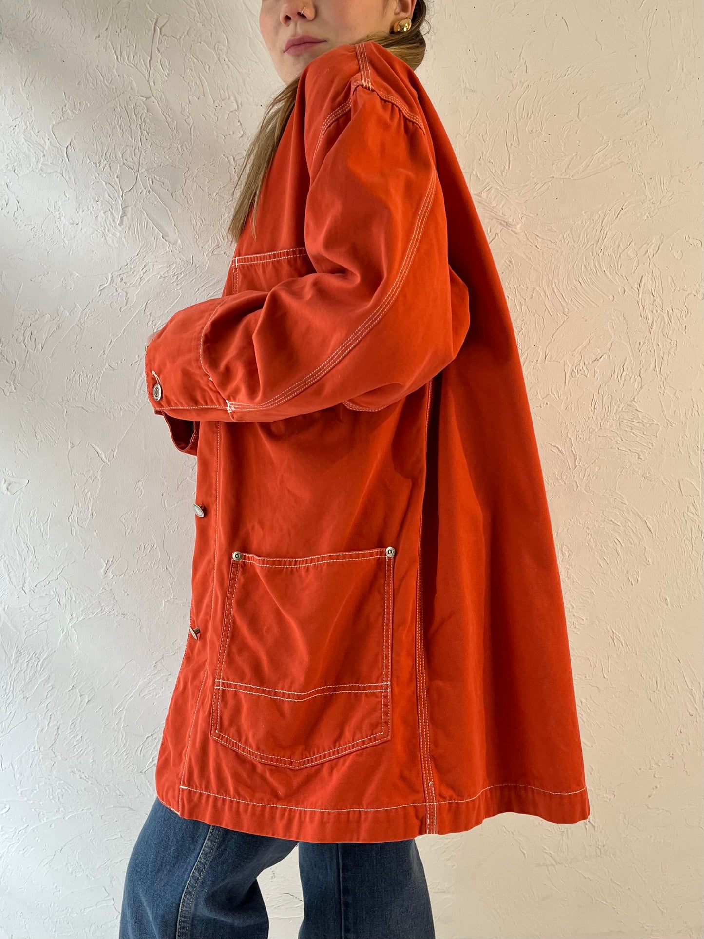 90s ‘Eddie Bauer’ Orange Cotton Chore Jacket / Small