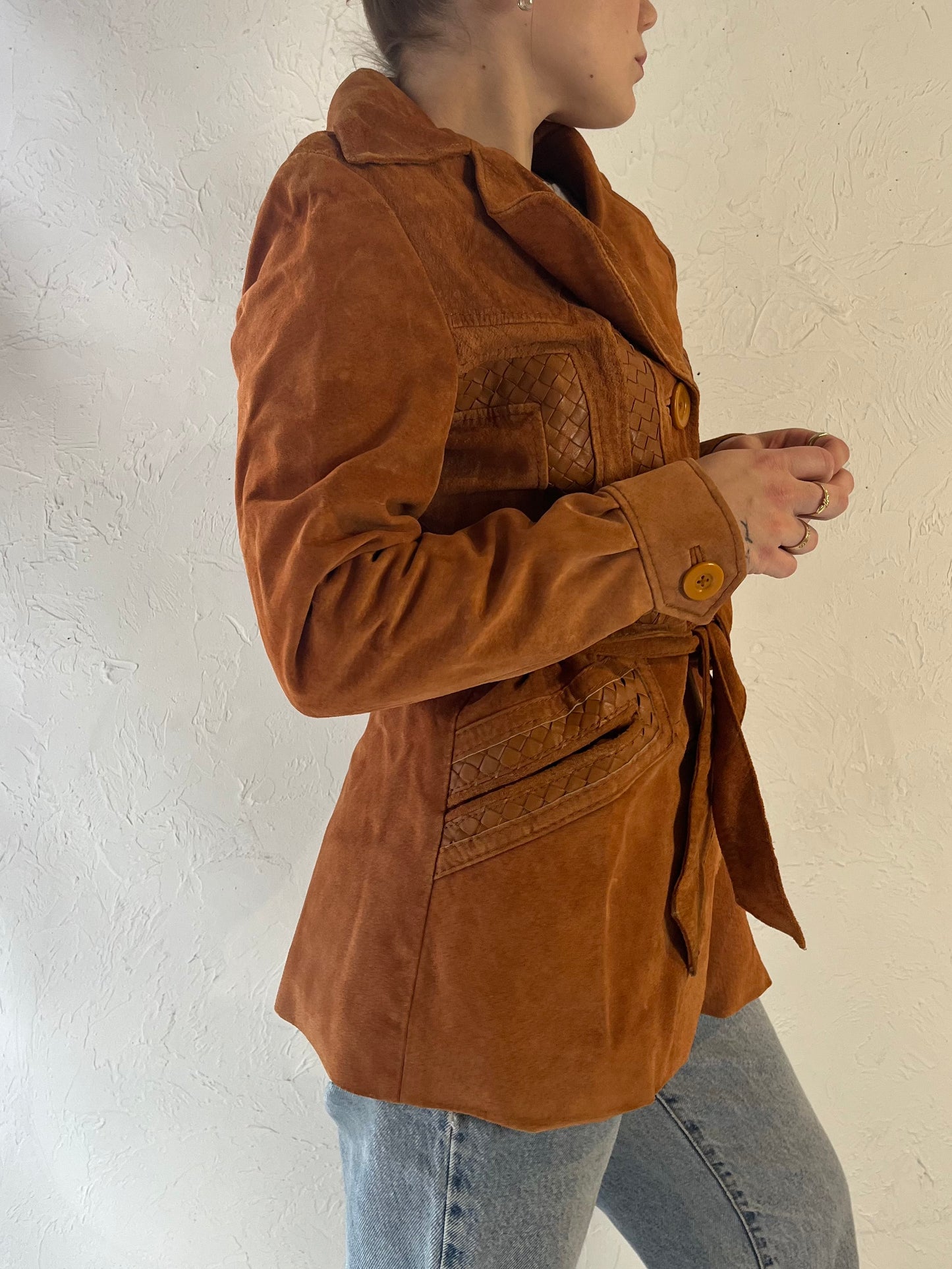 80s Orange Suede Leather Jacket / Medium