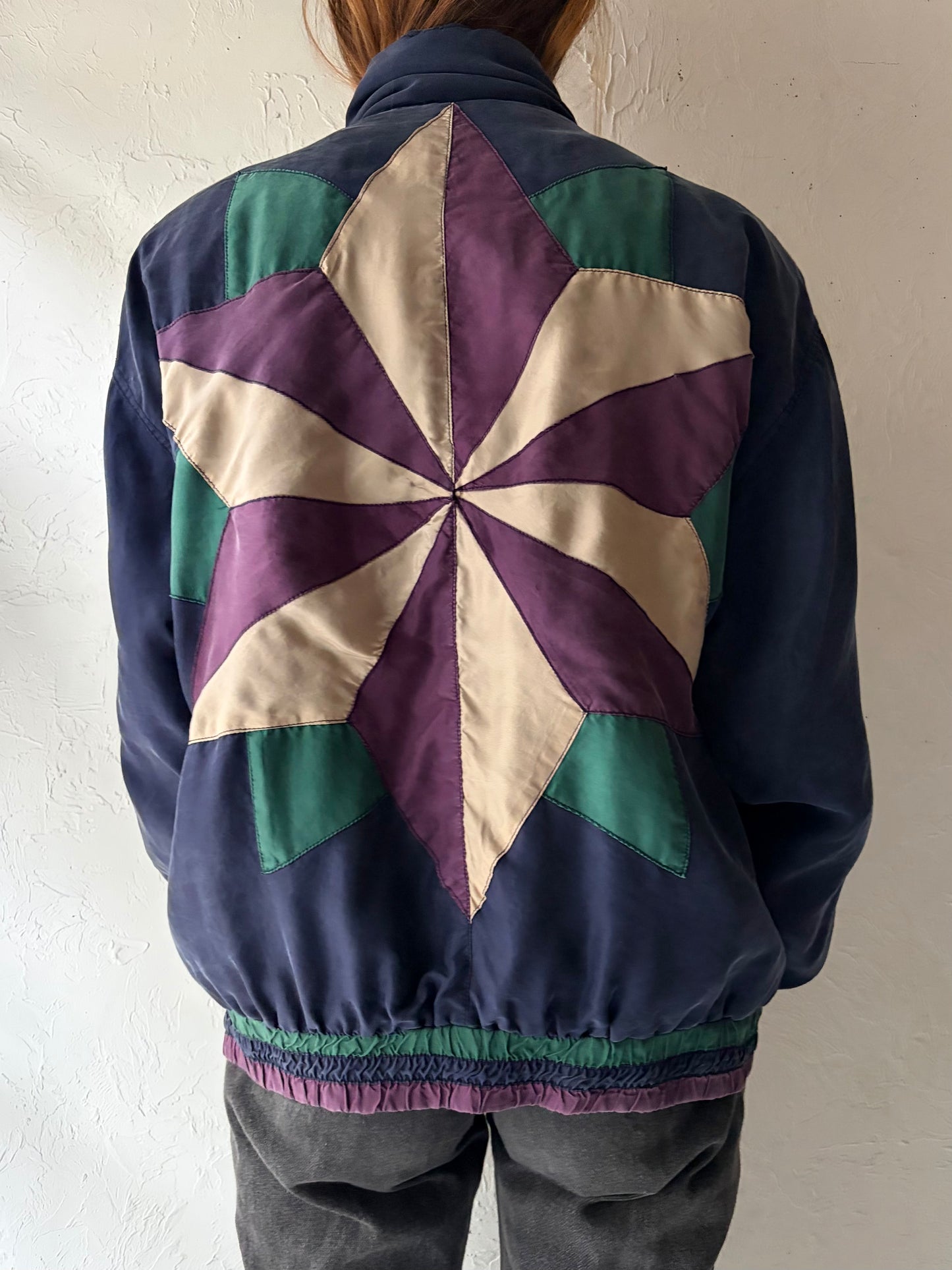 90s 'Partners' Silk Bomber Jacket / Medium