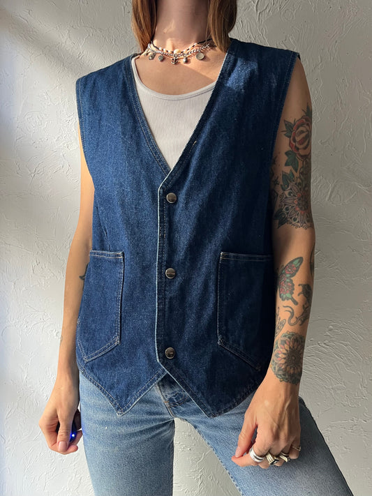 70s Denim Workwear Vest / Large