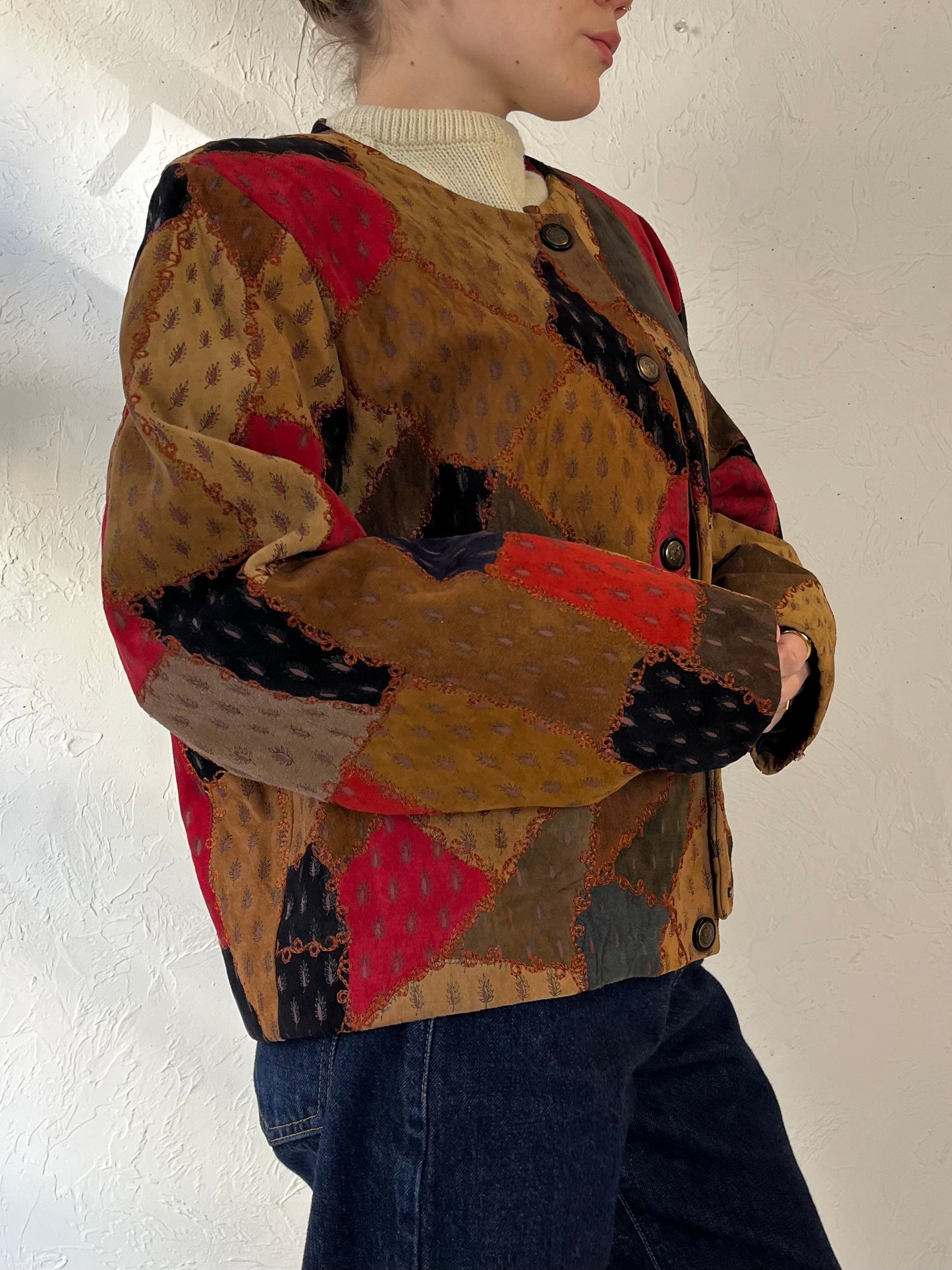 90s ‘Raindrops’ Patchwork Suede Jacket / Large