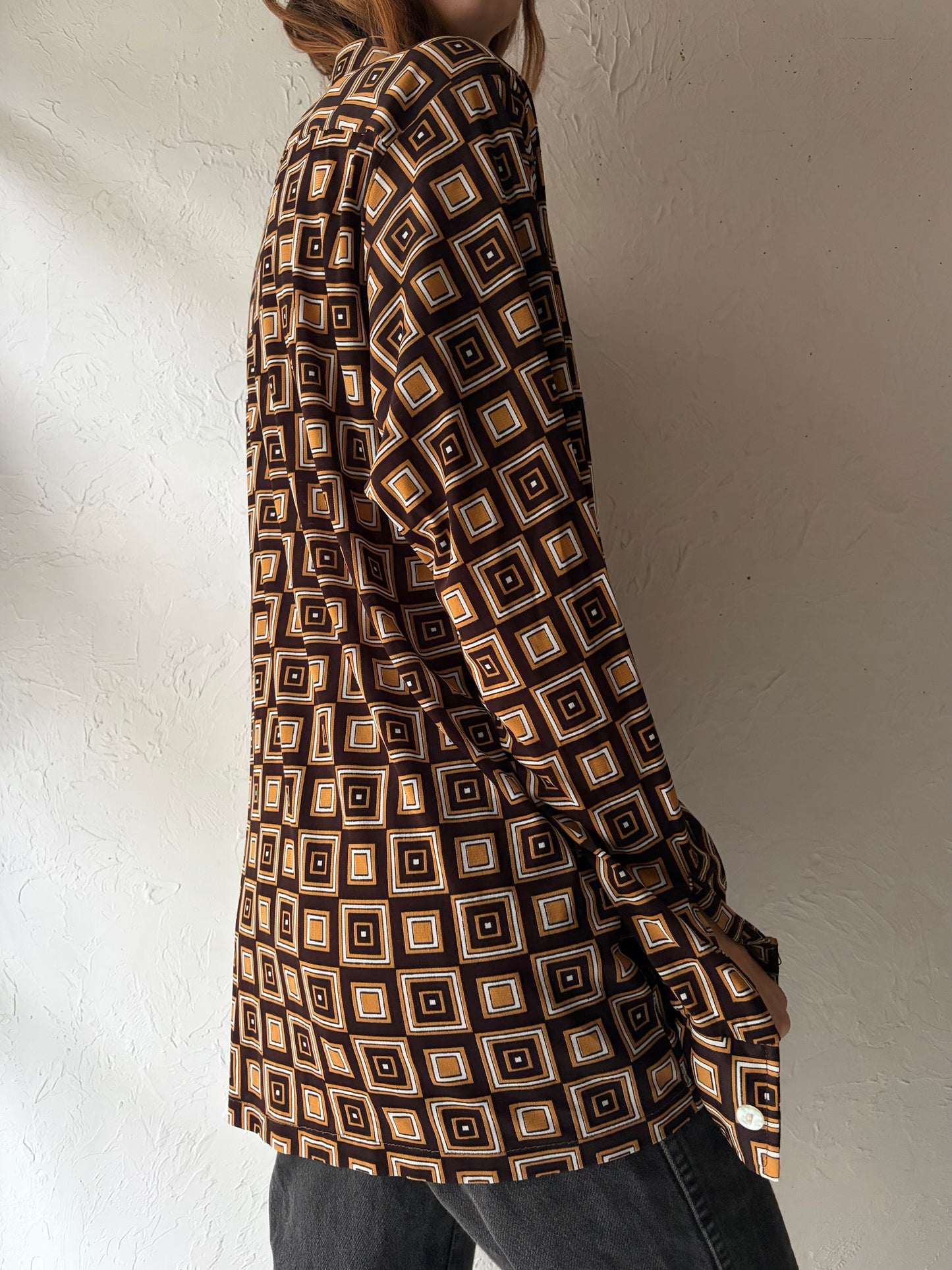 70s 'Don Lopez' Brown Patterned Shirt / Large