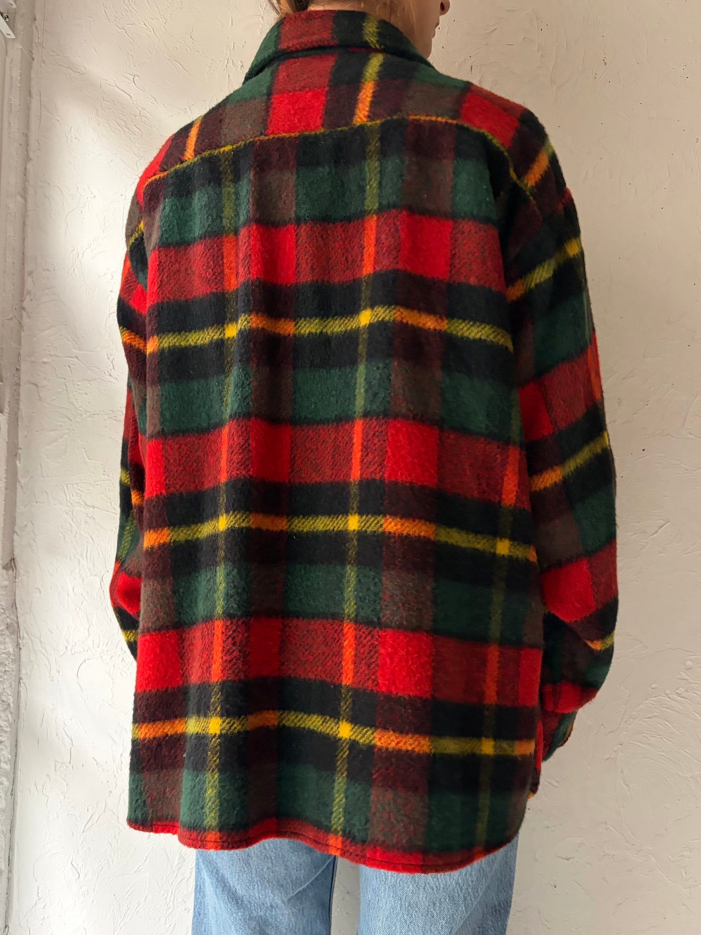 80s 'Sears' Plaid Wool Button up Shirt / XL