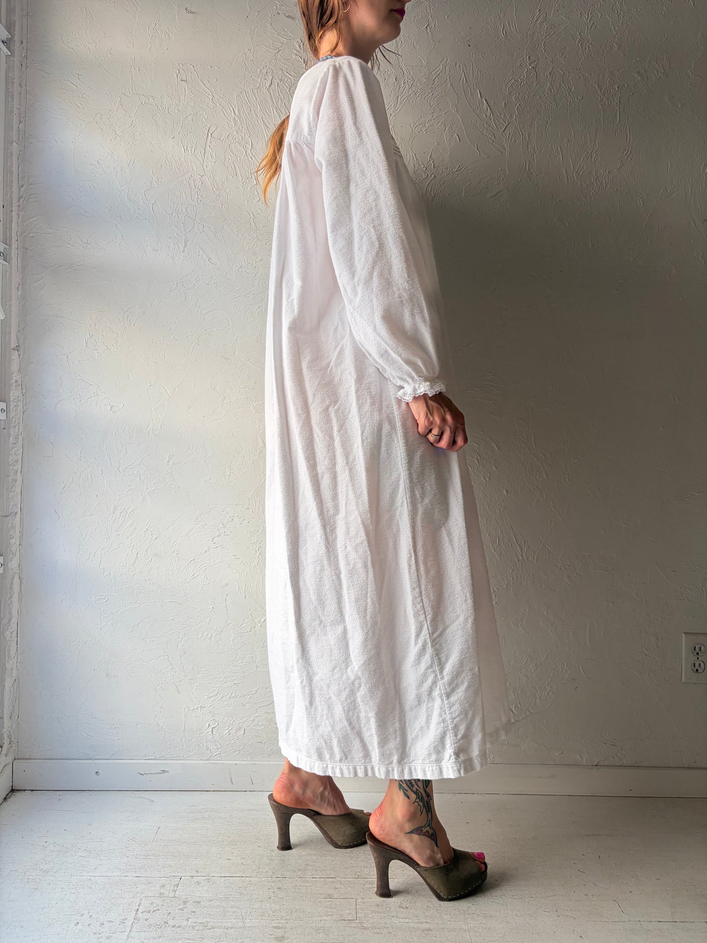 90s 'L.L. Bean' Flannel Nightgown Dress / Vintage Cotton Winter Nighty Dress / Medium