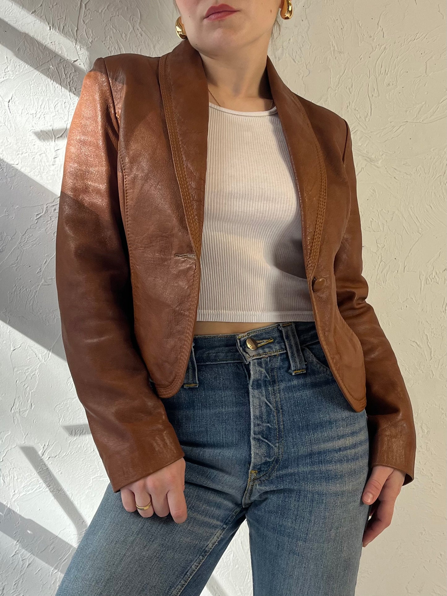 70s 'Marquis' Brown Leather Jacket / Small