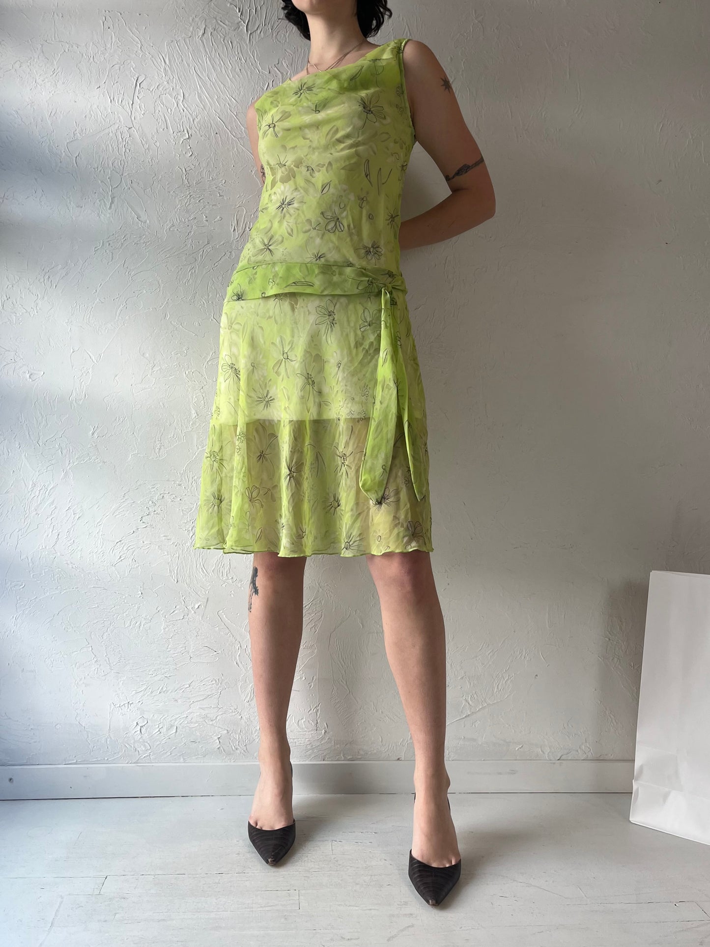 Y2k 'Be Smart' Sheer Green Mesh Dress / Small