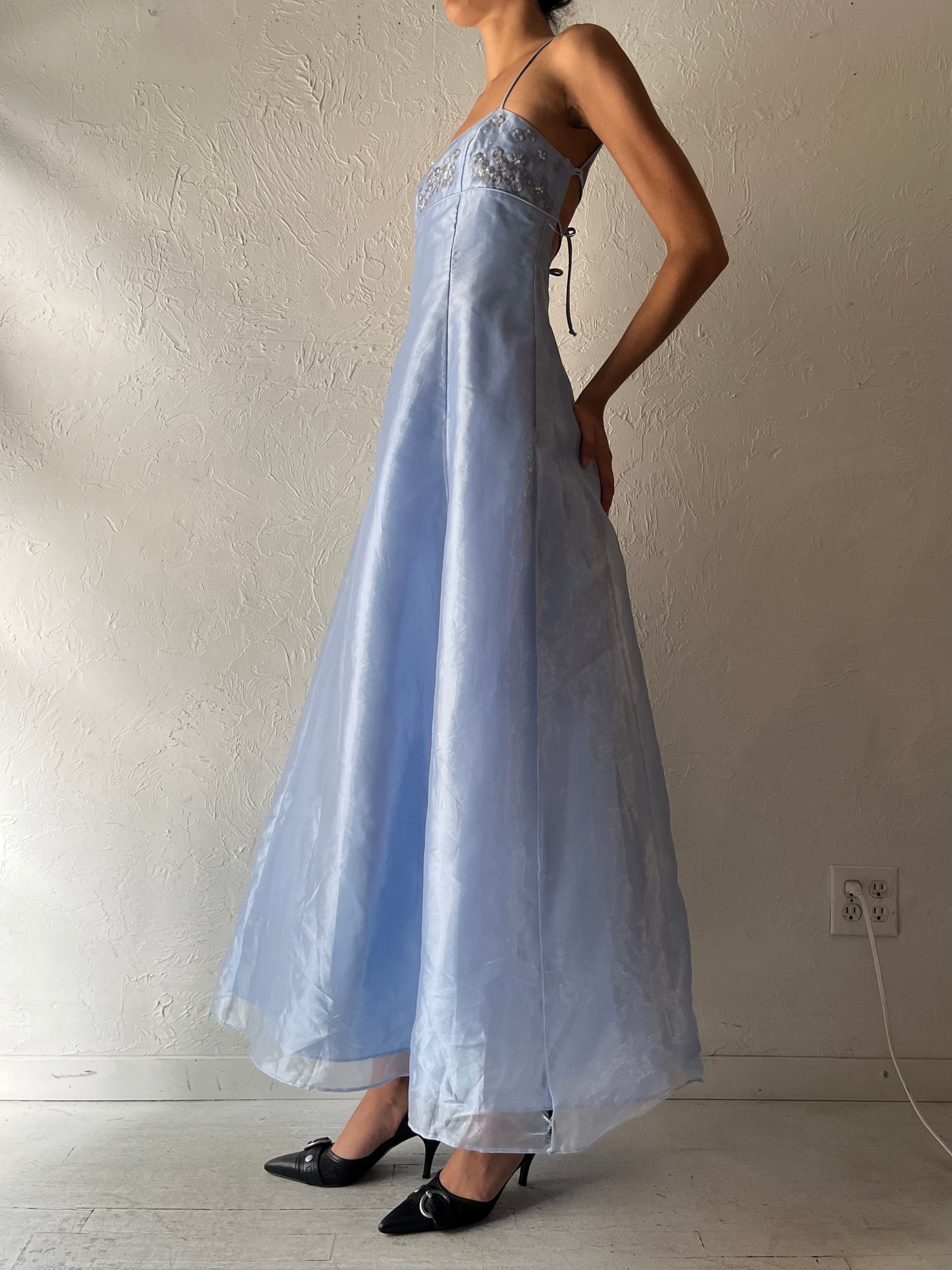 90s 'Oblique' Blue Formal Prom Dress / Small