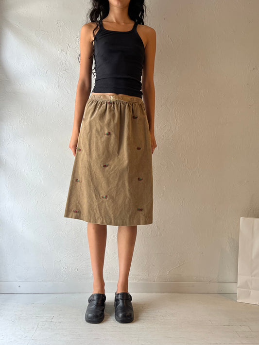 Vintage 'Cherry Hill' Beige Corduroy Duck Midi Skirt / Small