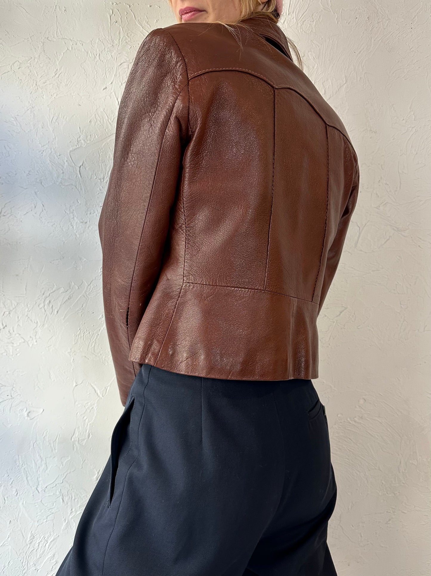 80s Brown Genuine Leather Jacket / Small