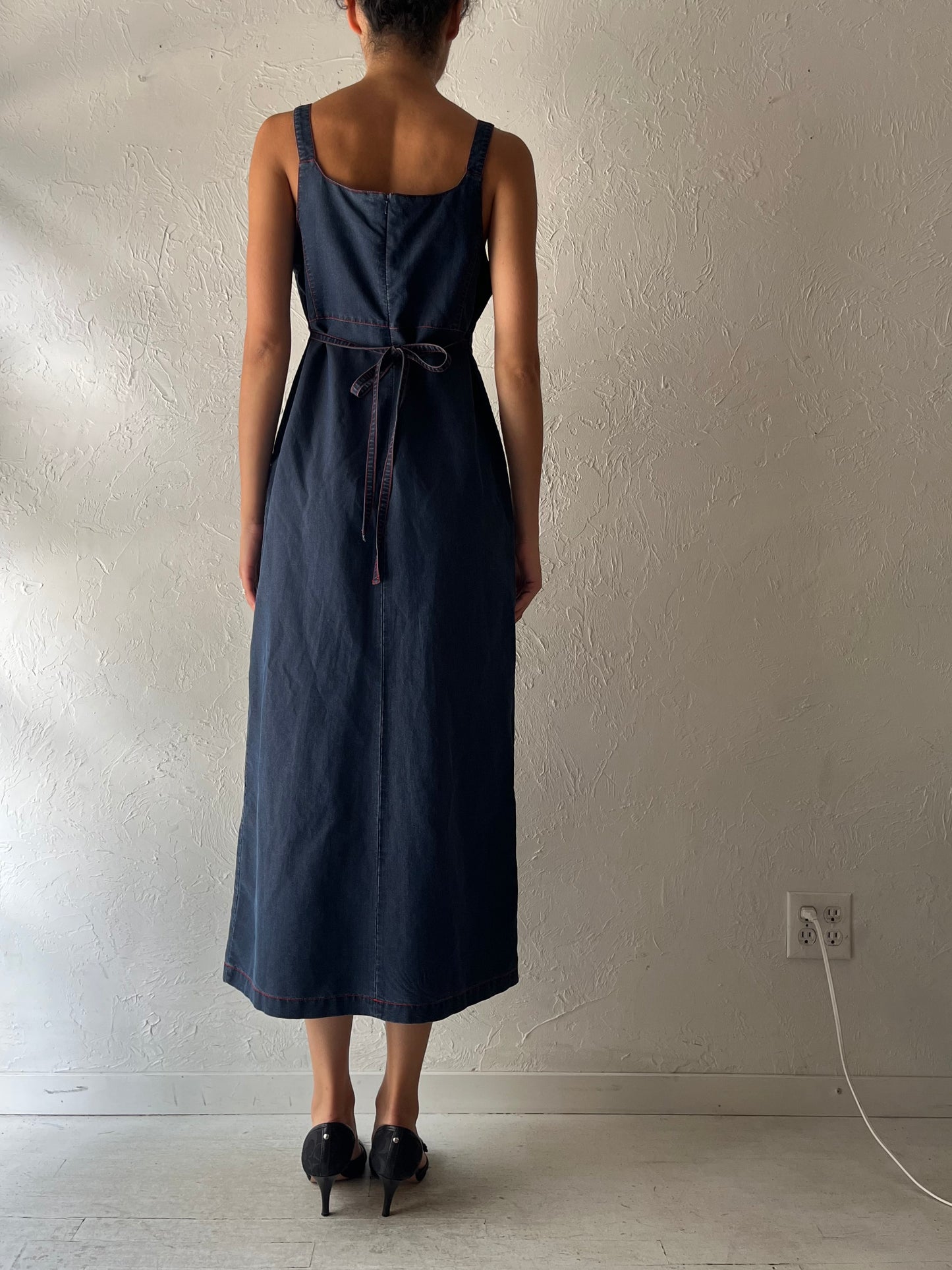 Y2k 'Mickey Mouse' Embroidered Denim Maxi Dress / Medium