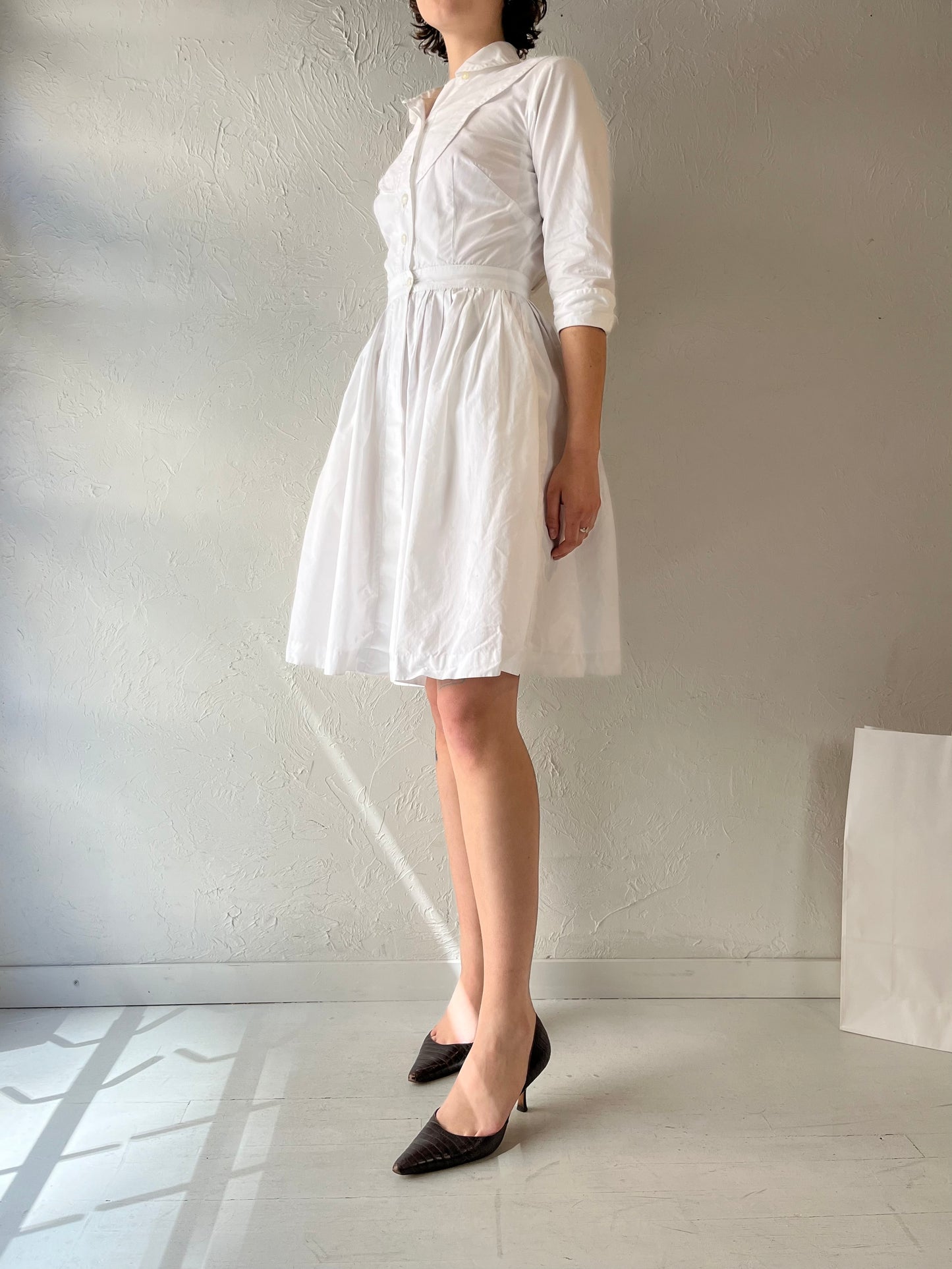 Vintage 'White Sister' White Long Sleeve Mini Dress / Small