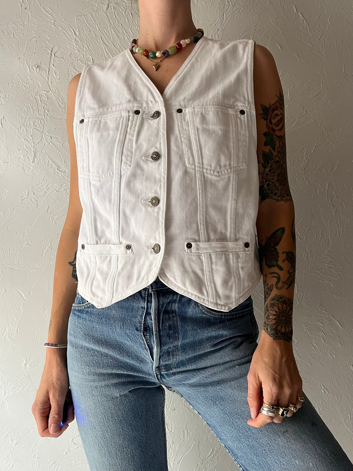 Y2k 'Liz Wear' White Denim Vest / Medium