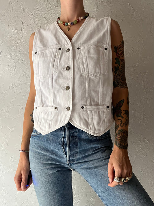 Y2k 'Liz Wear' White Denim Vest / Medium