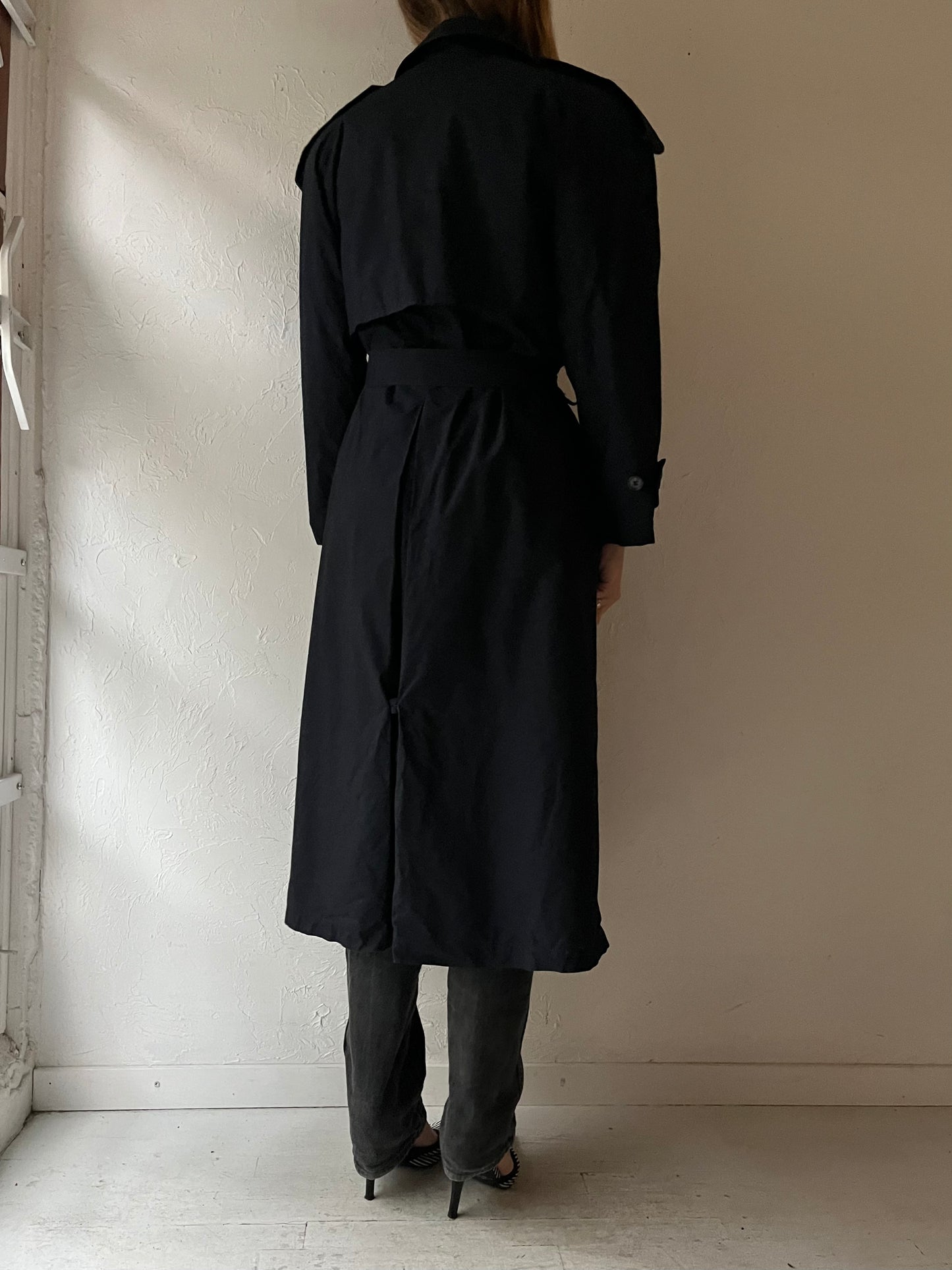 90s ‘Anne Klein’ Navy Blue Lined Trench Coat / Medium