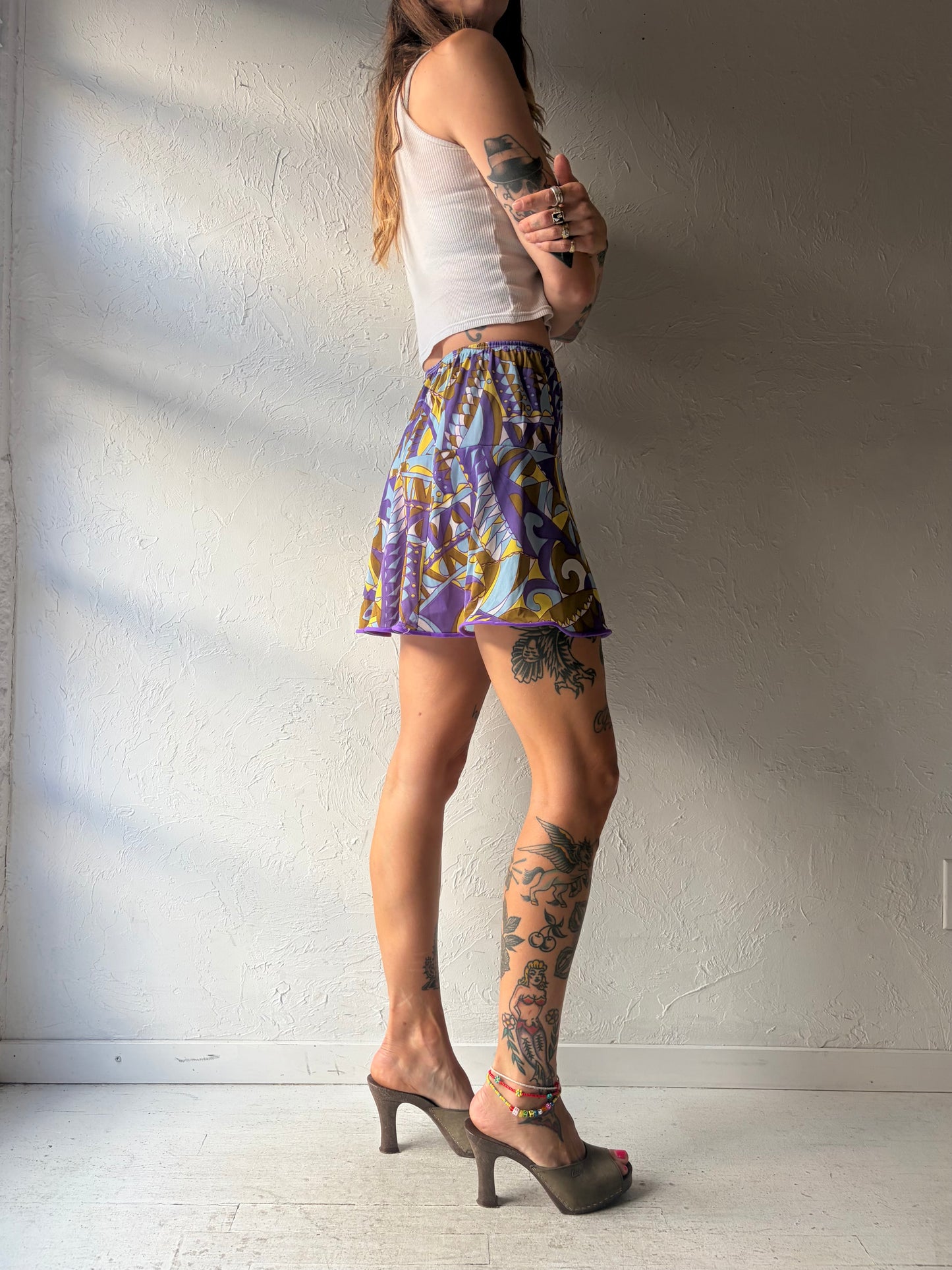 70s Patterned Mini Skirt / Small