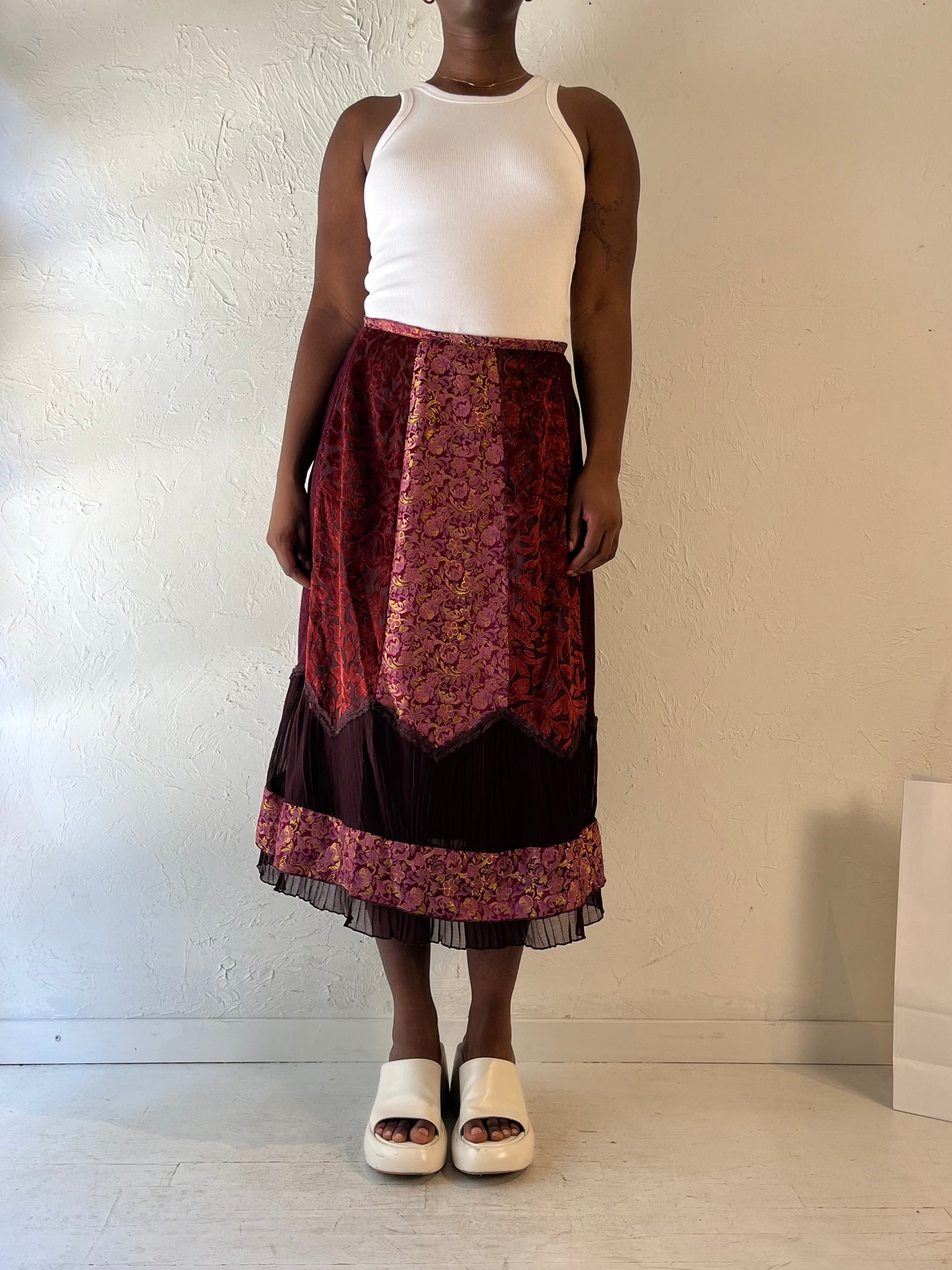 90s 'April Cornell' Burgundy Midi Skirt / Medium