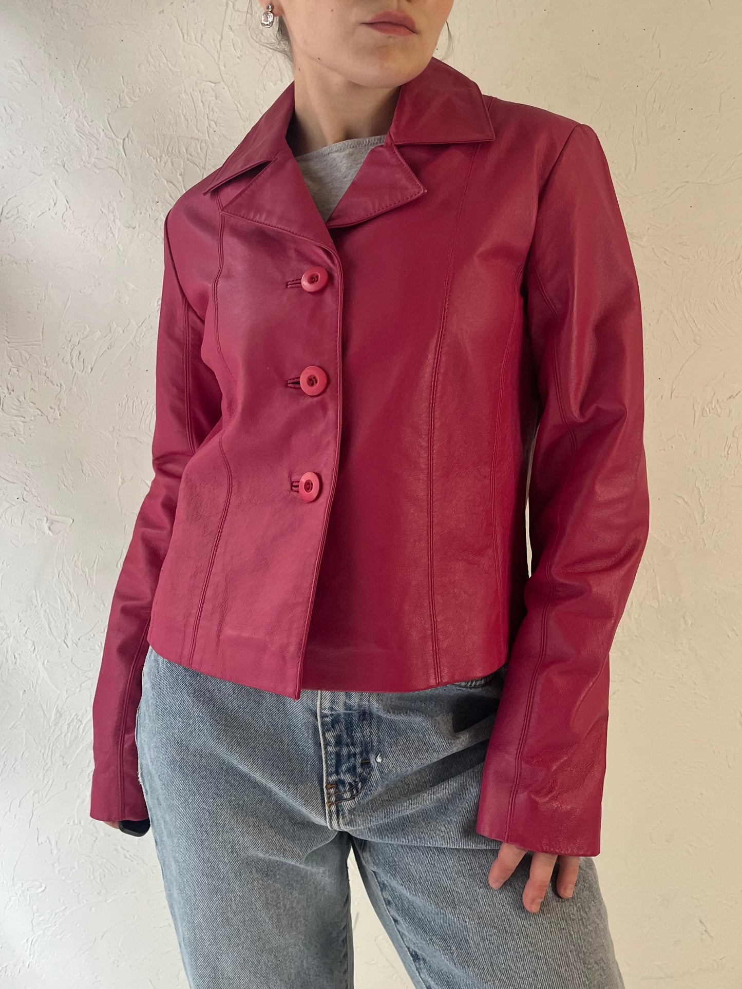 Y2k 'Wilsons' Pink Leather Jacket / Small