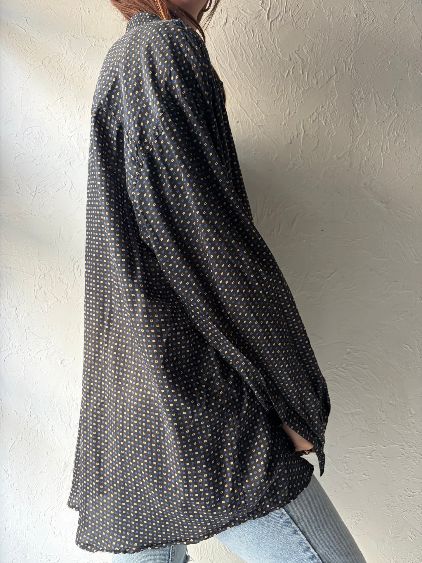 Y2k 'Bruno' Retro Patterned Silk Button Up Dress Shirt / XL