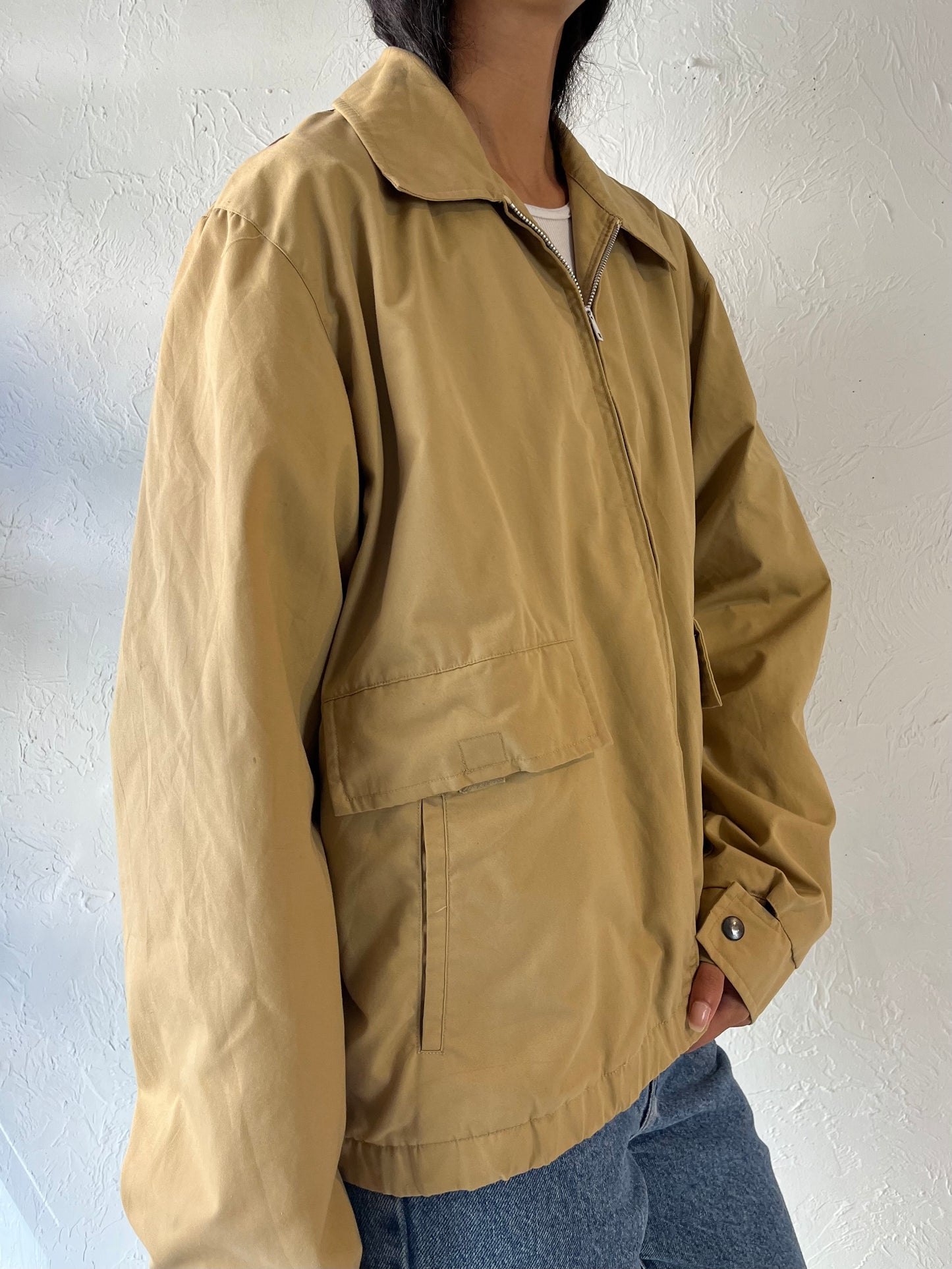 90s 'Bay' Beige Zip Up Sport Jacket / Large