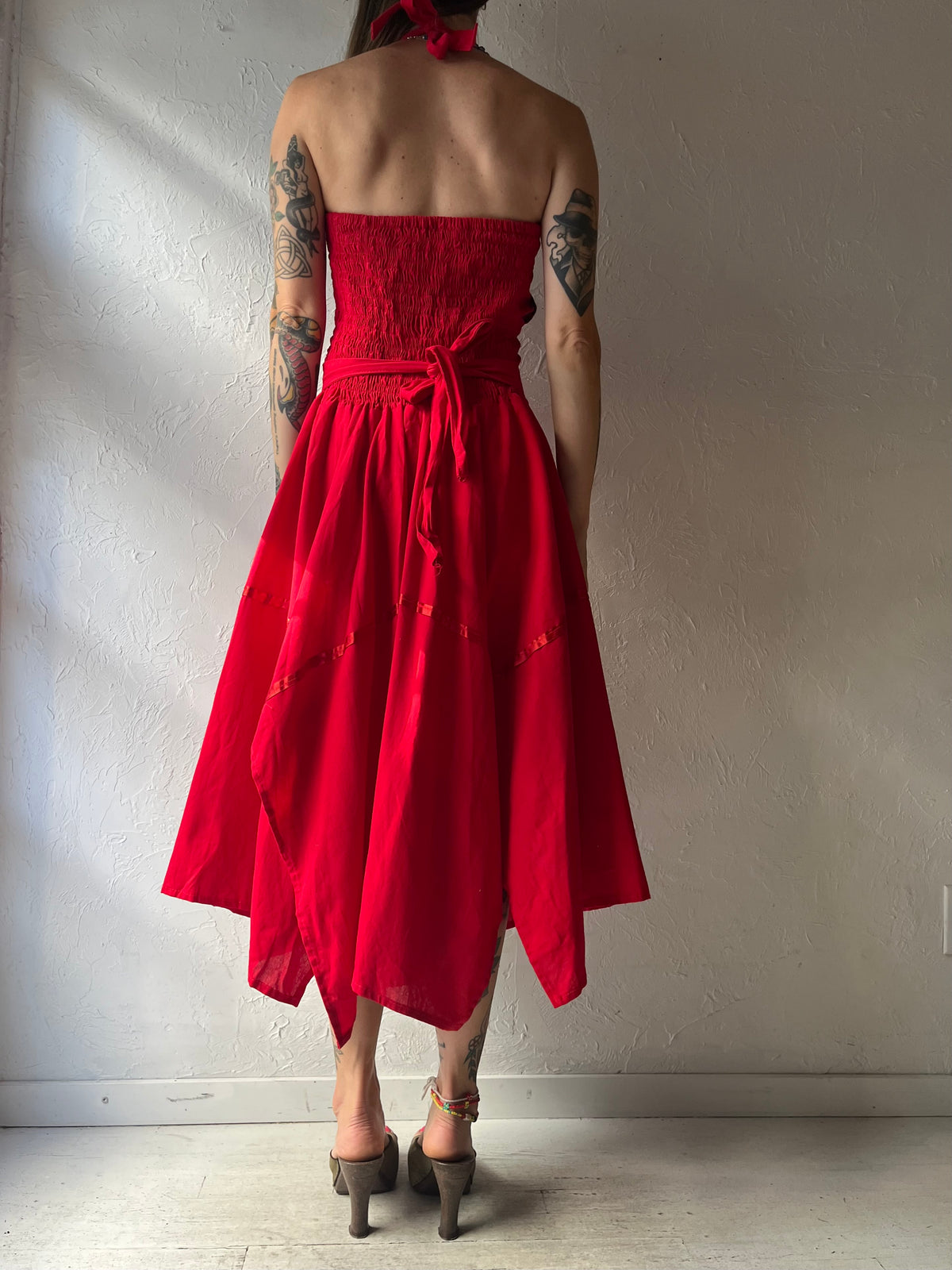 Vintage Red Fairycore Romantic Cottagecore Boho Summer Dress / Small - Medium