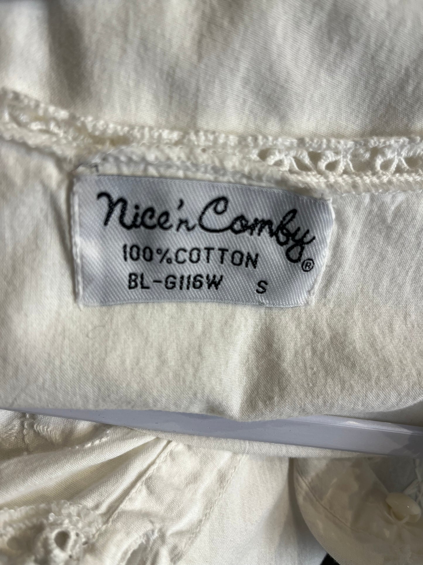 90s ‘Nice N Comfy’ White Cotton Dress / Small