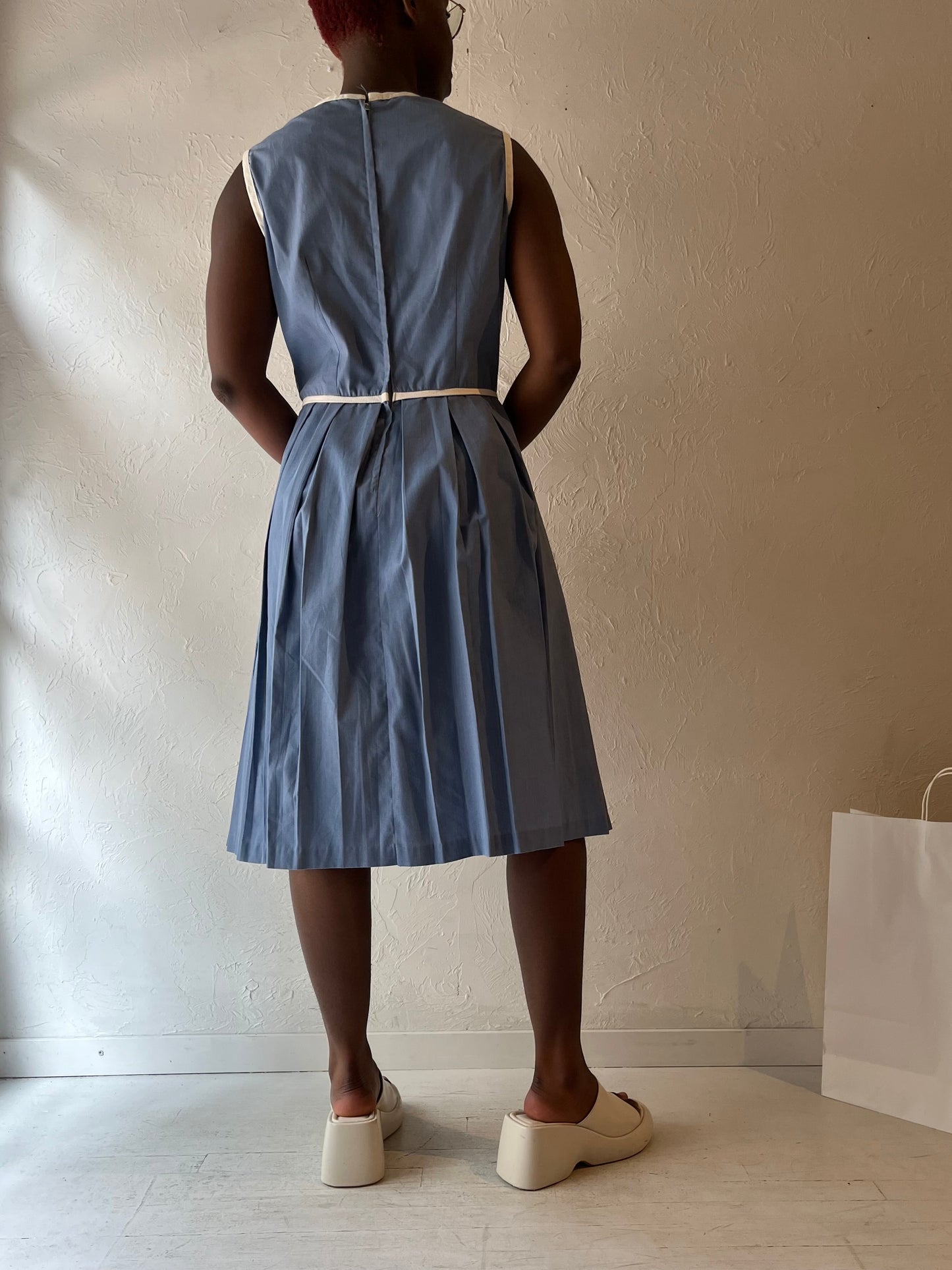 60s 'Carol Brent' Blue Pleated Dress / Union Made / Medium