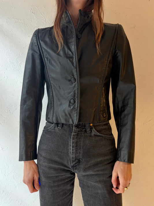 90s 'Fox Moor' Black Minimalist Leather Jacket / Small