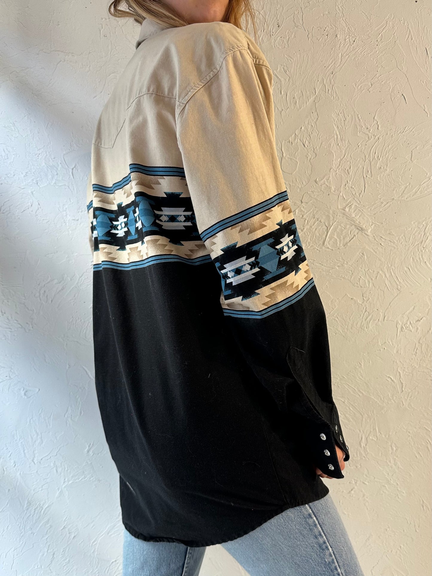 90s ‘Wrangle’ Thick Cotton Western Snap Up Shirt / Large