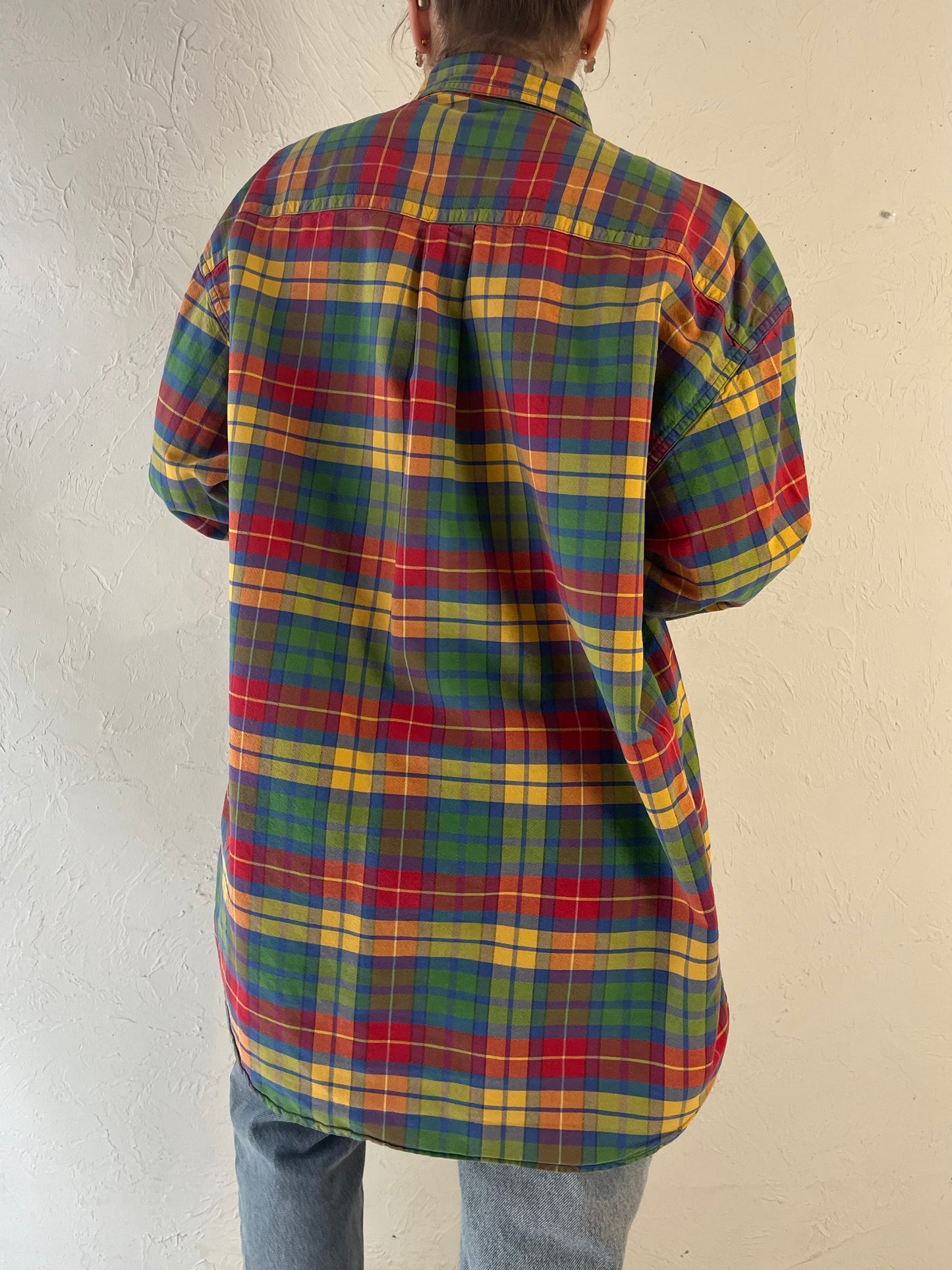 90s 'Gap' Cotton Plaid Button Up Shirt / Large