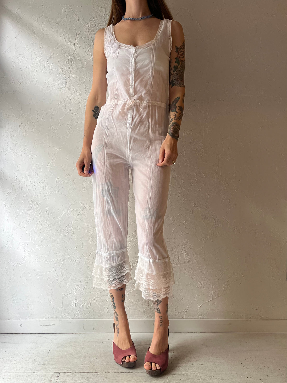Vintage 'Cinzia' Sheer Lingerie Lace Jumpsuit / Small