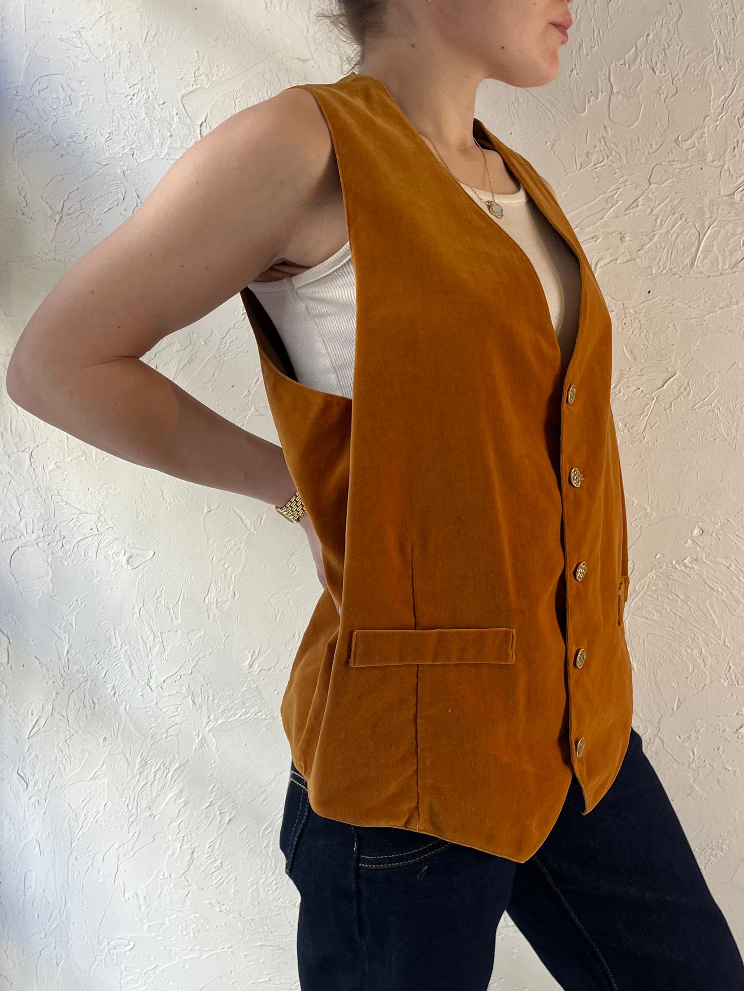 Vintage Orange Velvet Vest / Large