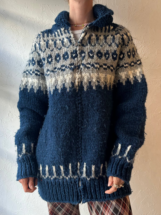 Vintage Chunky Knit Cardigan Sweater / Large
