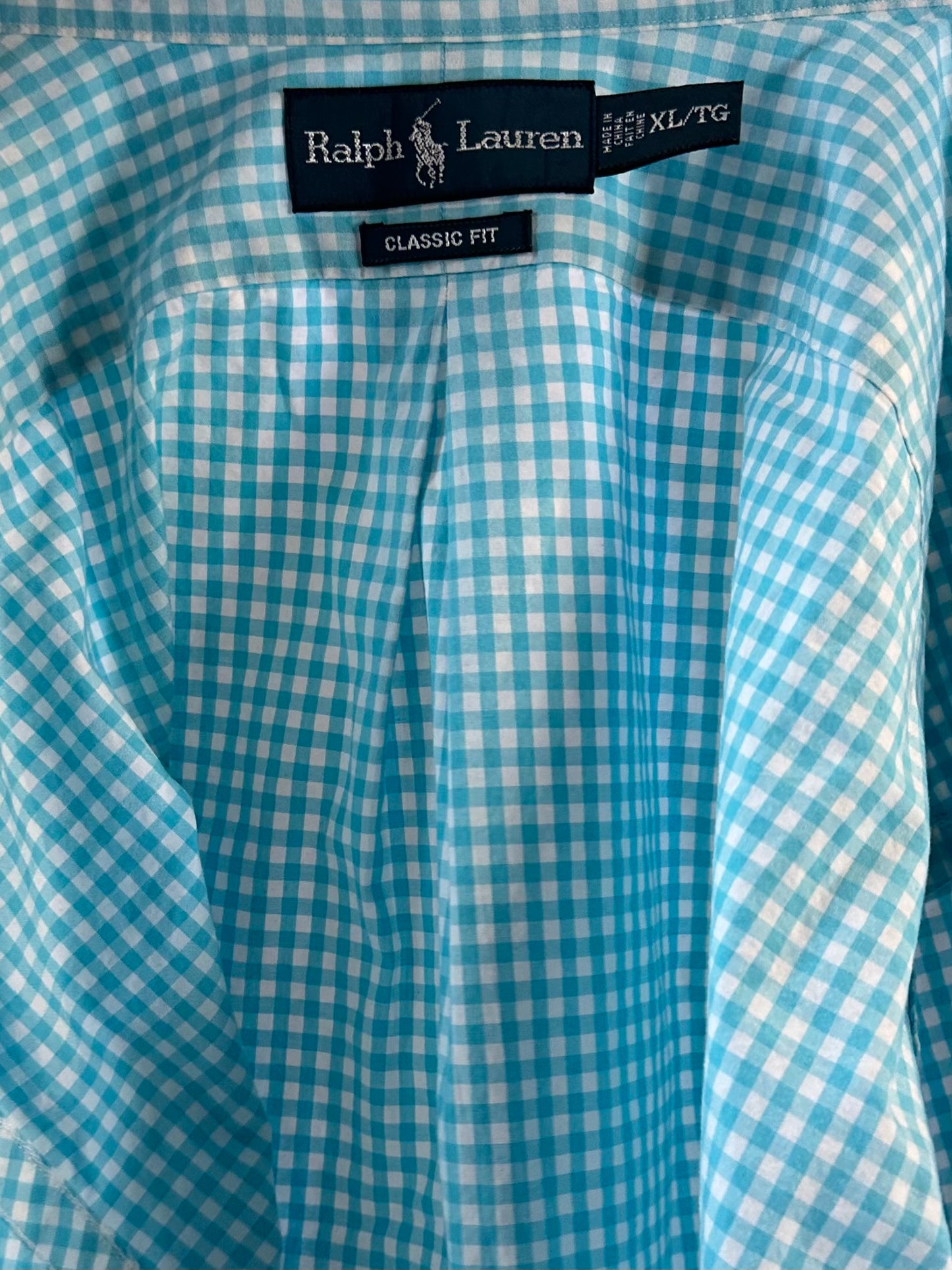 Y2k 'Ralph Lauren' Blue Gingham Cotton Shirt / XL