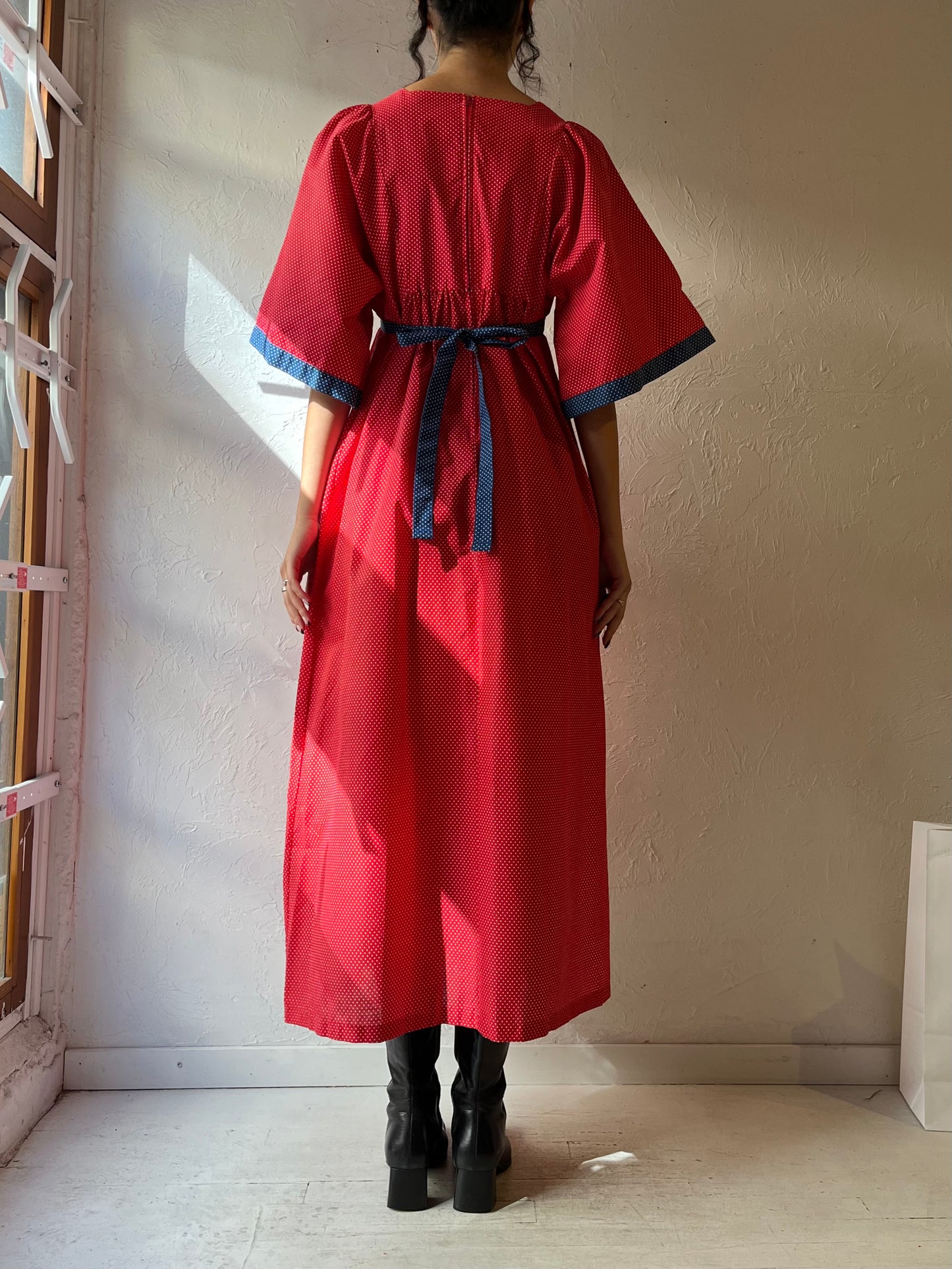 70s 'Danville' Red Polka-dot Union Made Maxi Dress / Small