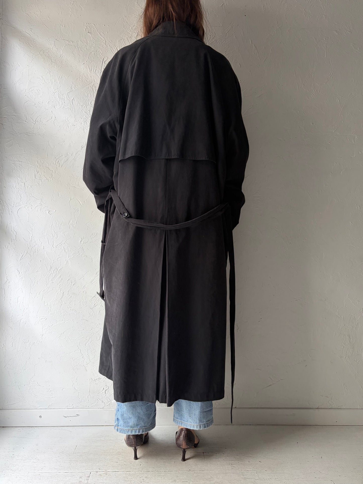 90s 'Christian Dumas' Black Minimalist Trench Coat / 1990s Classic Tailored Timeless Normcore Chic Overcoat /  Large