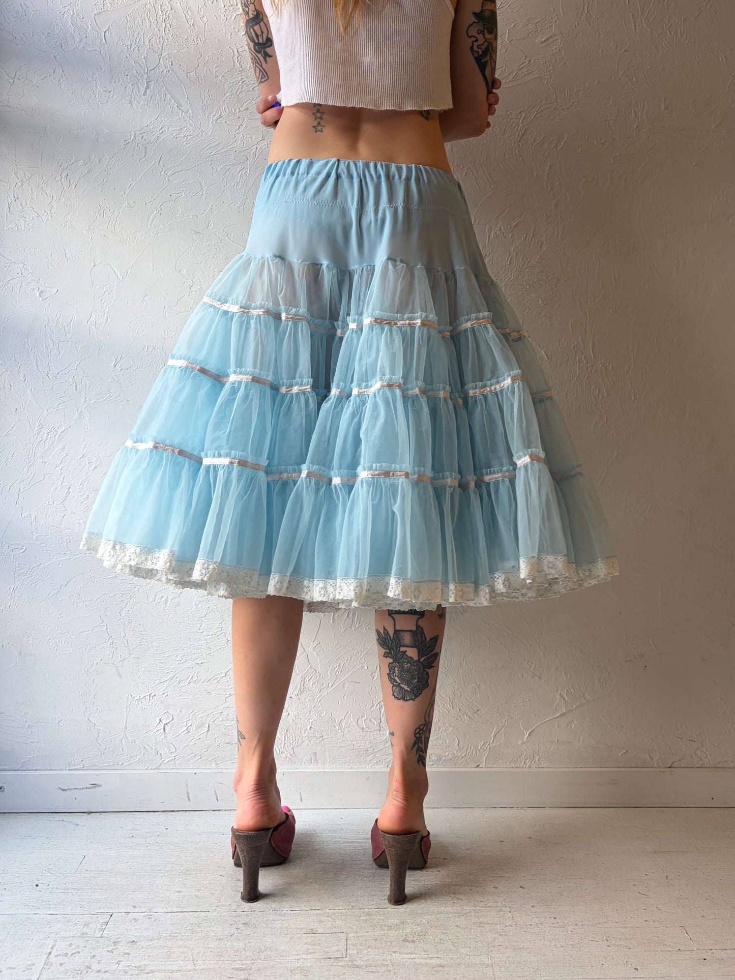 Vintage 'Sams' Blue Tiered Mesh Petticoat Skirt  / Large