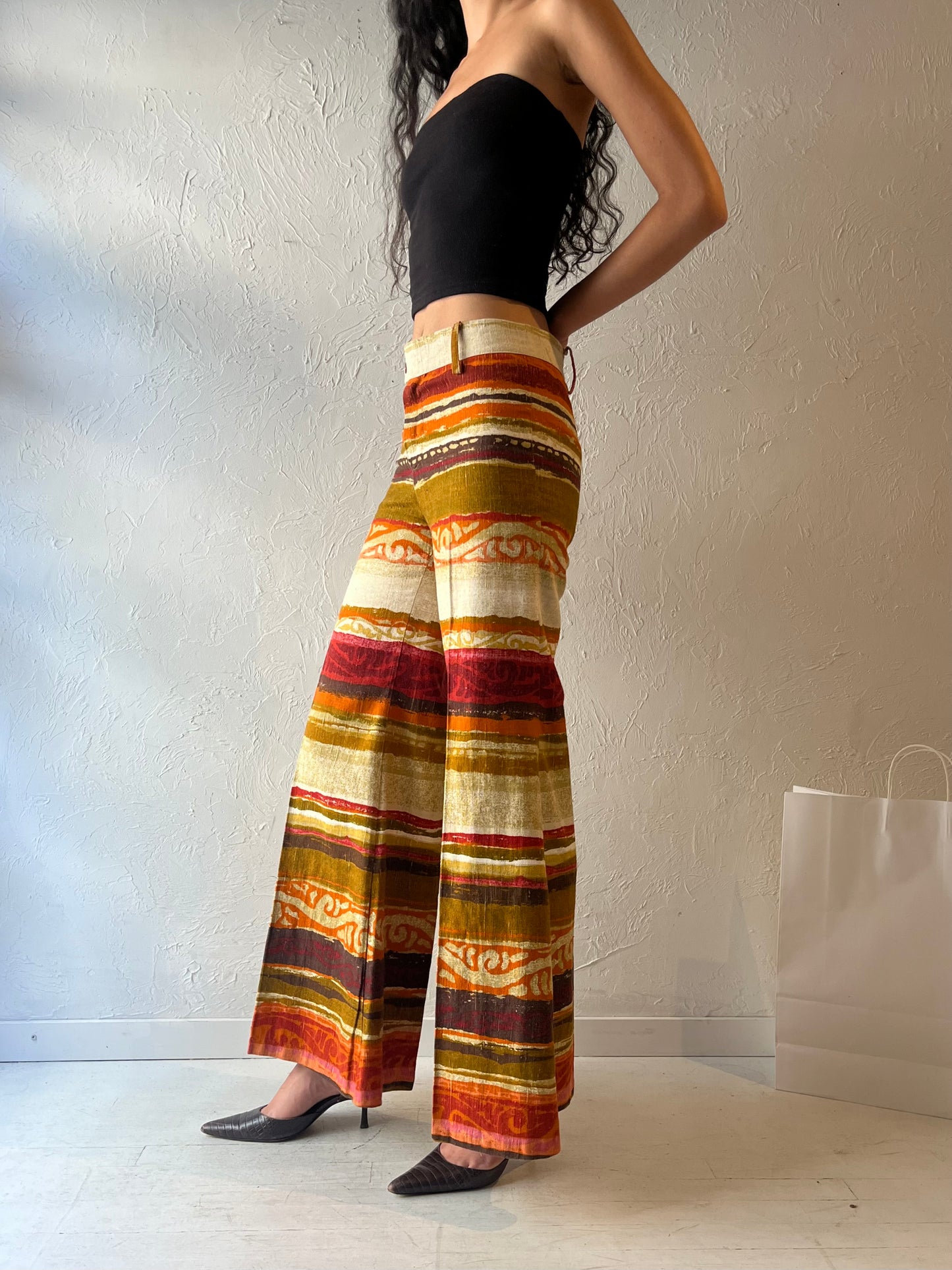 70s Abstract Bell Bottoms / Small - Medium