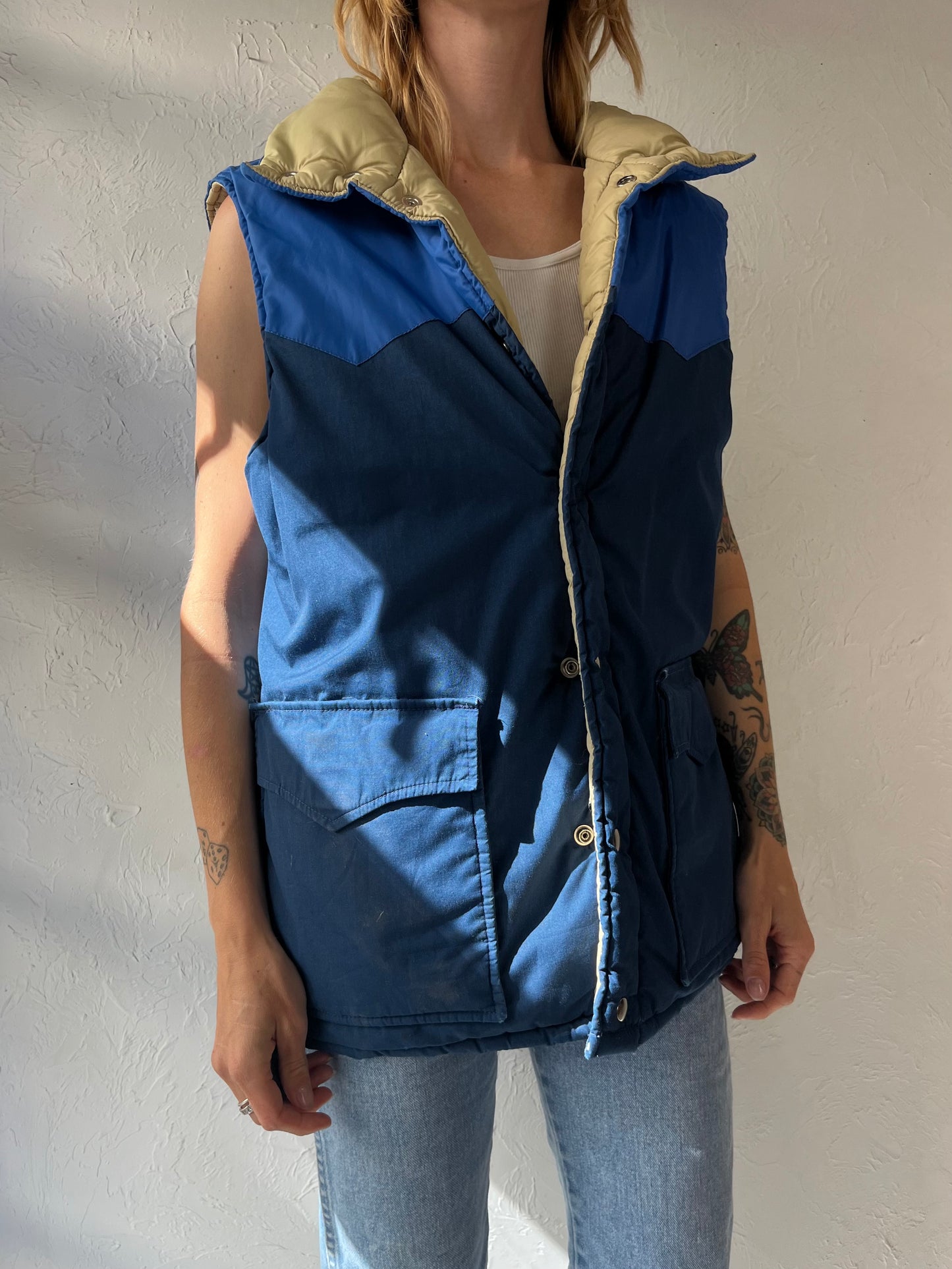 80s 'Sunbuster' Navy Blue Puffer Vest / Large