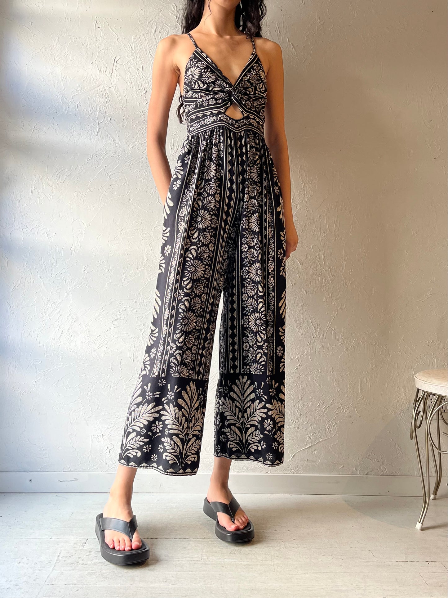 Y2k 'Angie' Floral Boho Hippie Jumpsuit / Vintage 2000s Cottagecore Summer One Piece / Small