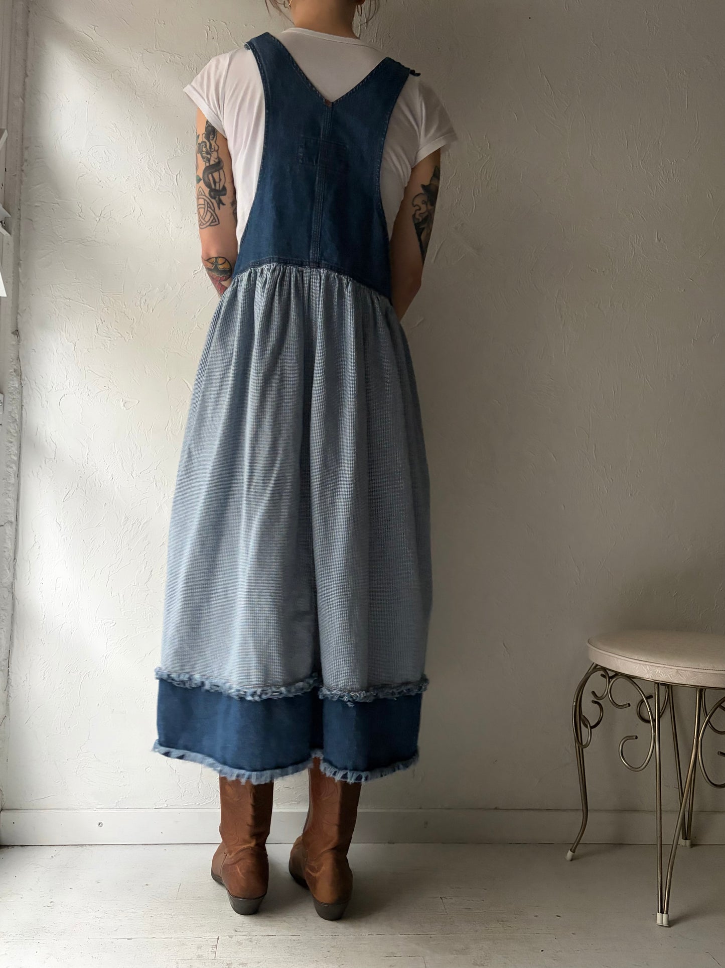 90s 'Marithe & Francois Girbaud' Denim Overall Midi Dress / Medium