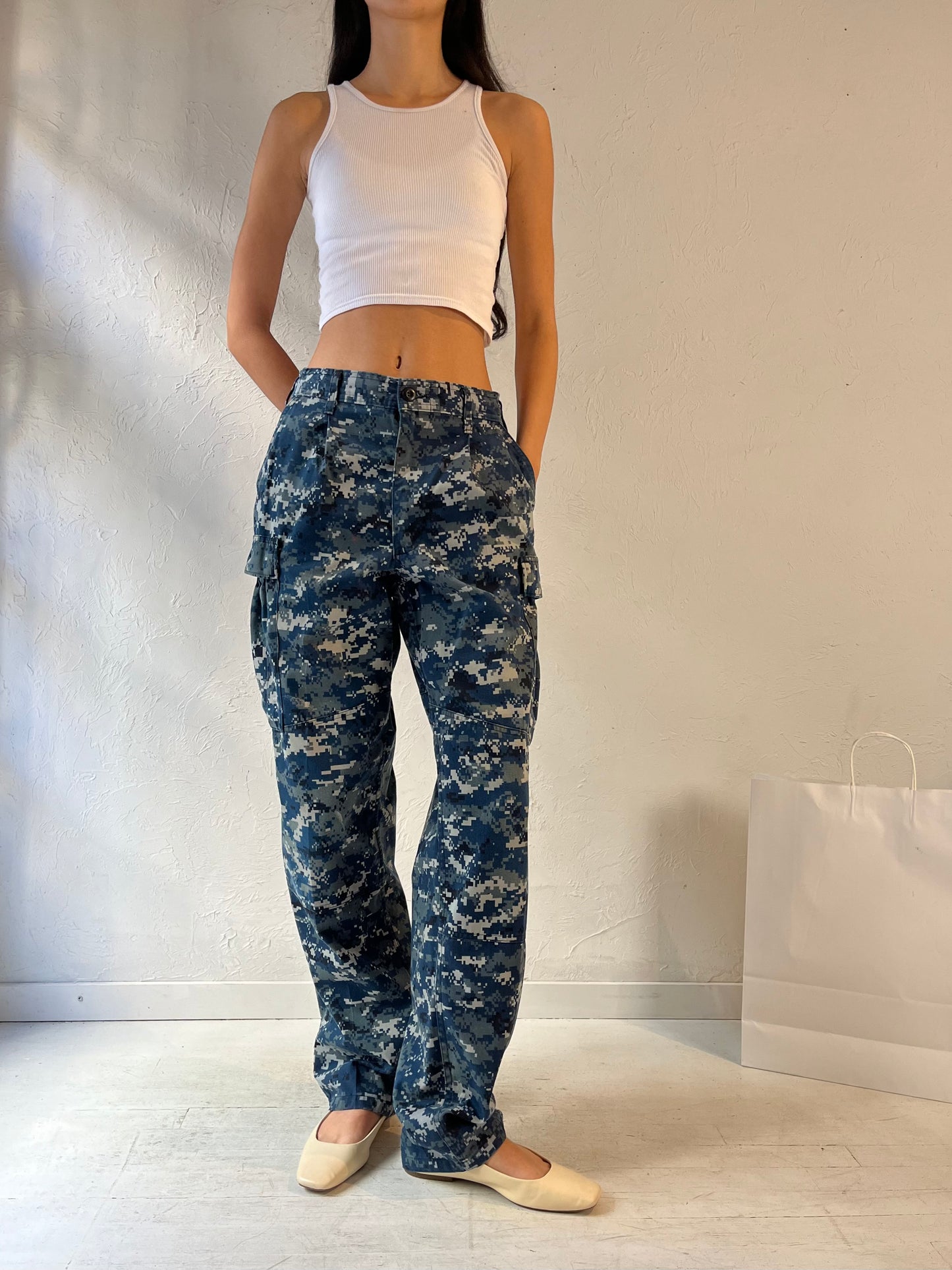 Vintage Authentic Army Blue Camouflage Cargo Pants / Small