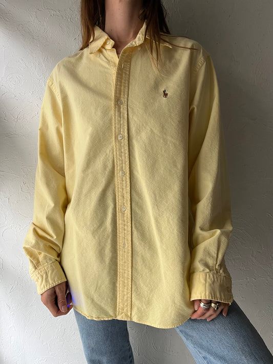 Y2k 'Ralph Lauren' Yellow Cotton Button Up Mens Shirt / Large