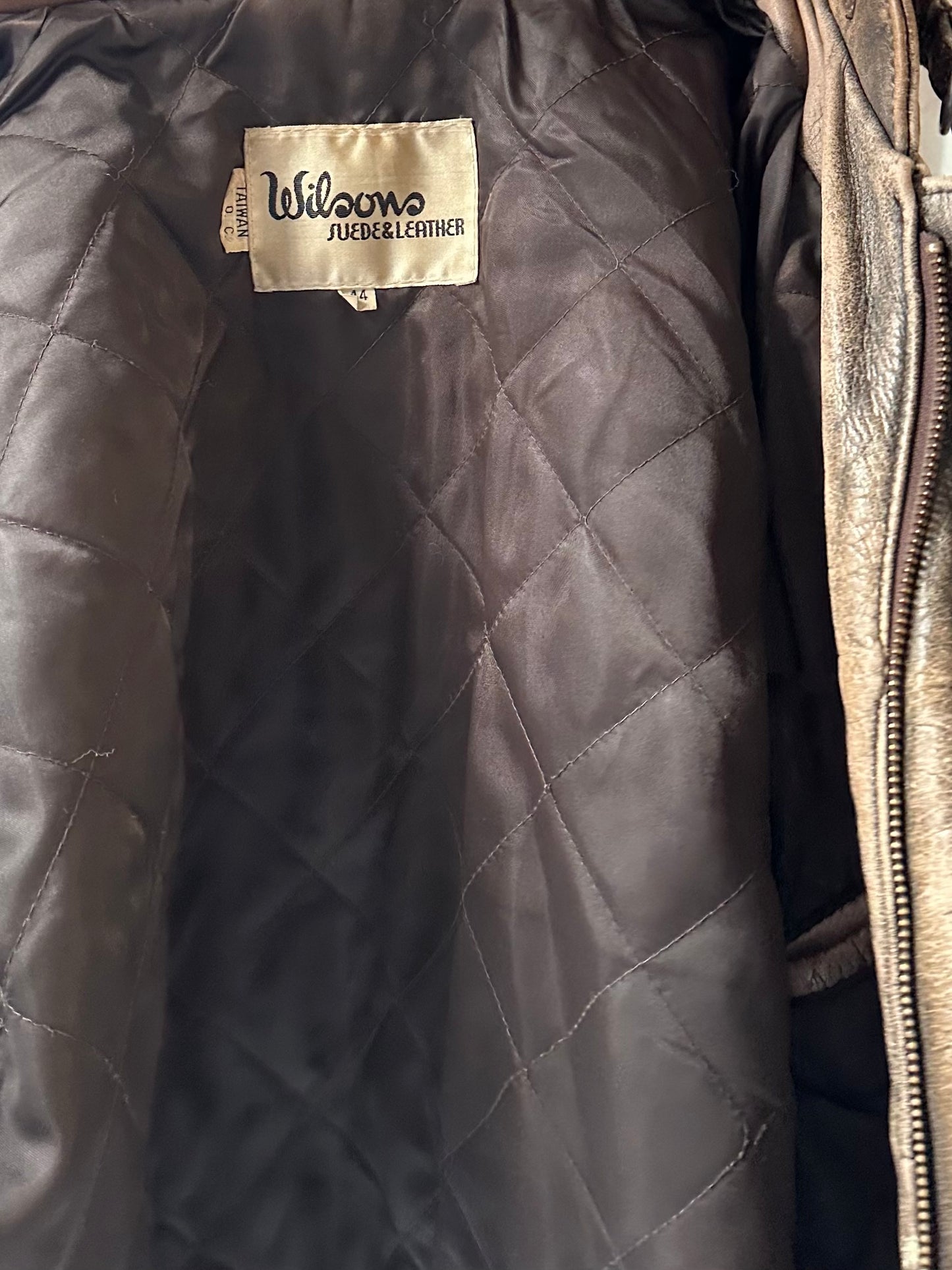 80s 'Wilsons' Brown Leather Flight Jacket / Large