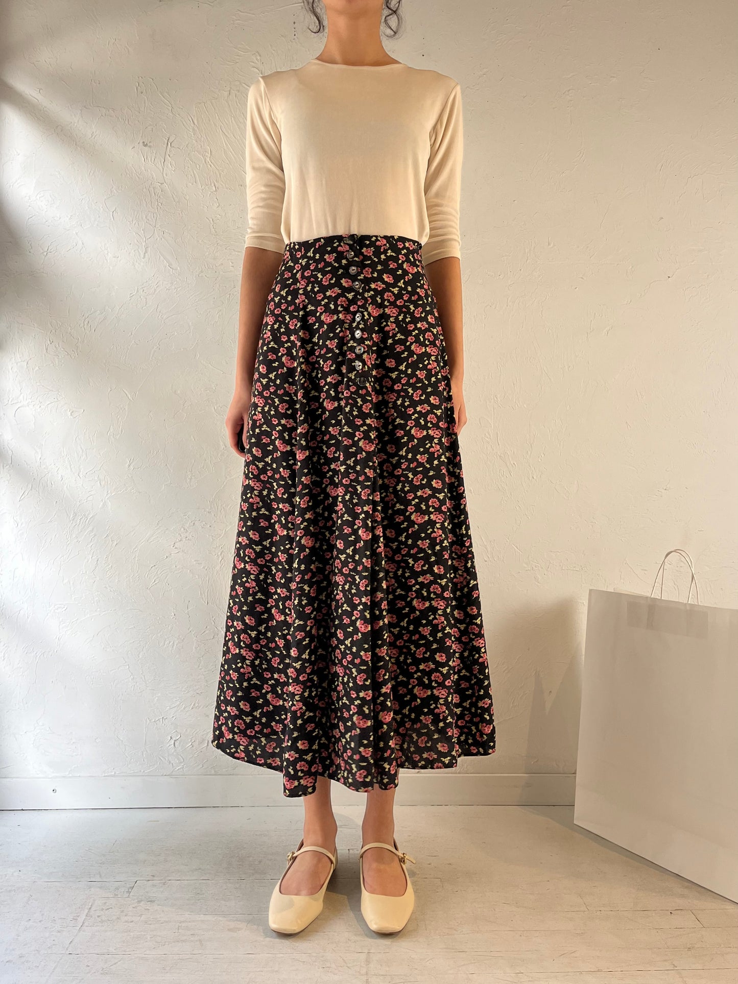 Vintage Floral Print Maxi Skirt / Small